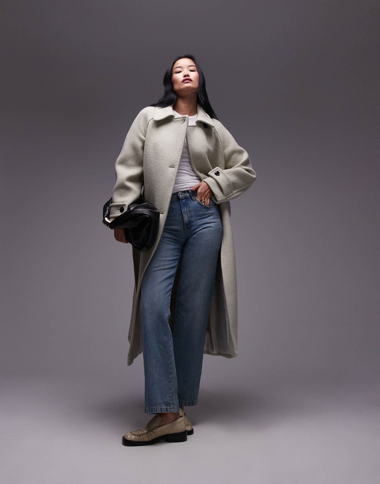 Mango tie waist wool coat in light green