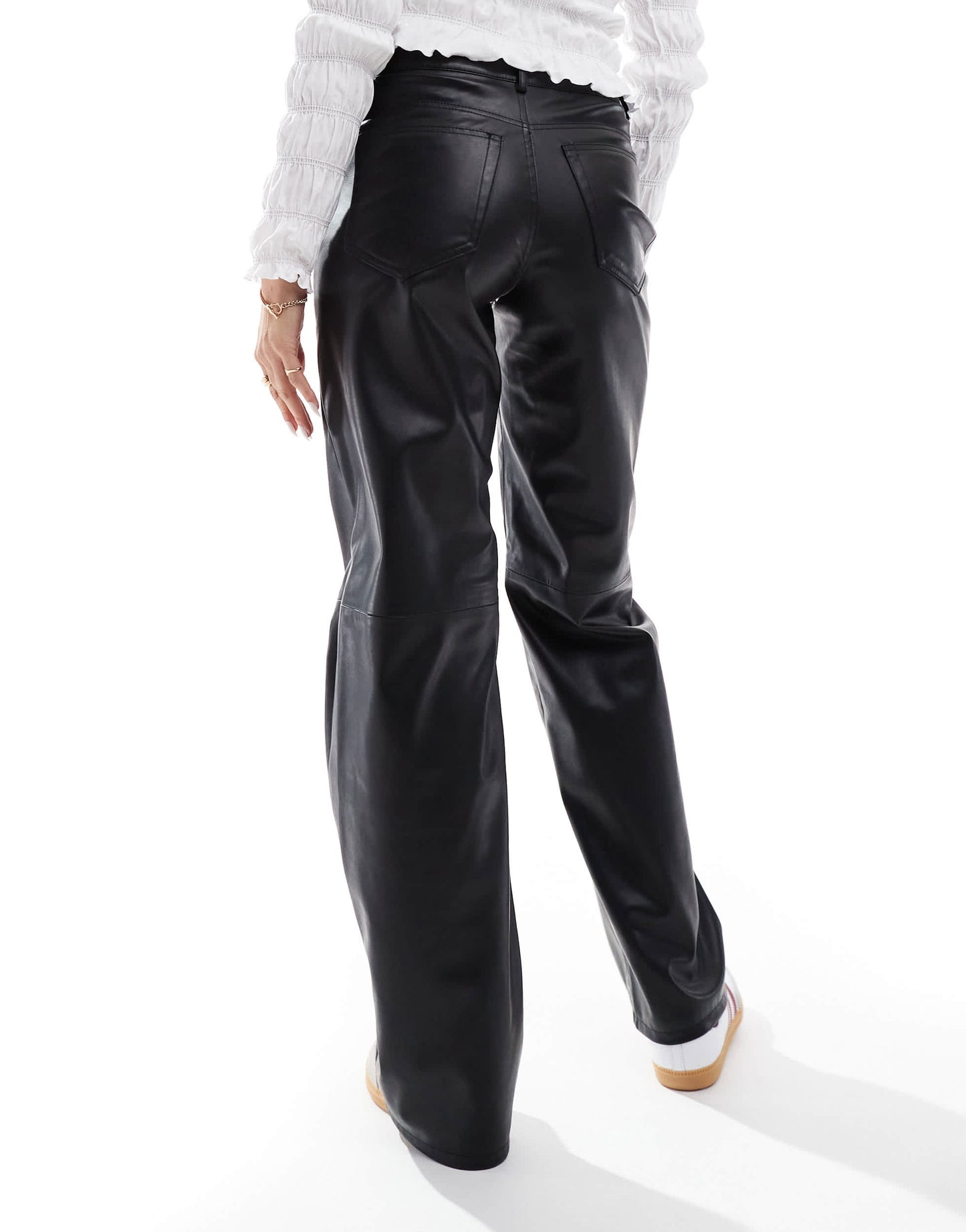Pull&Bear straight leg faux leather trouser in black