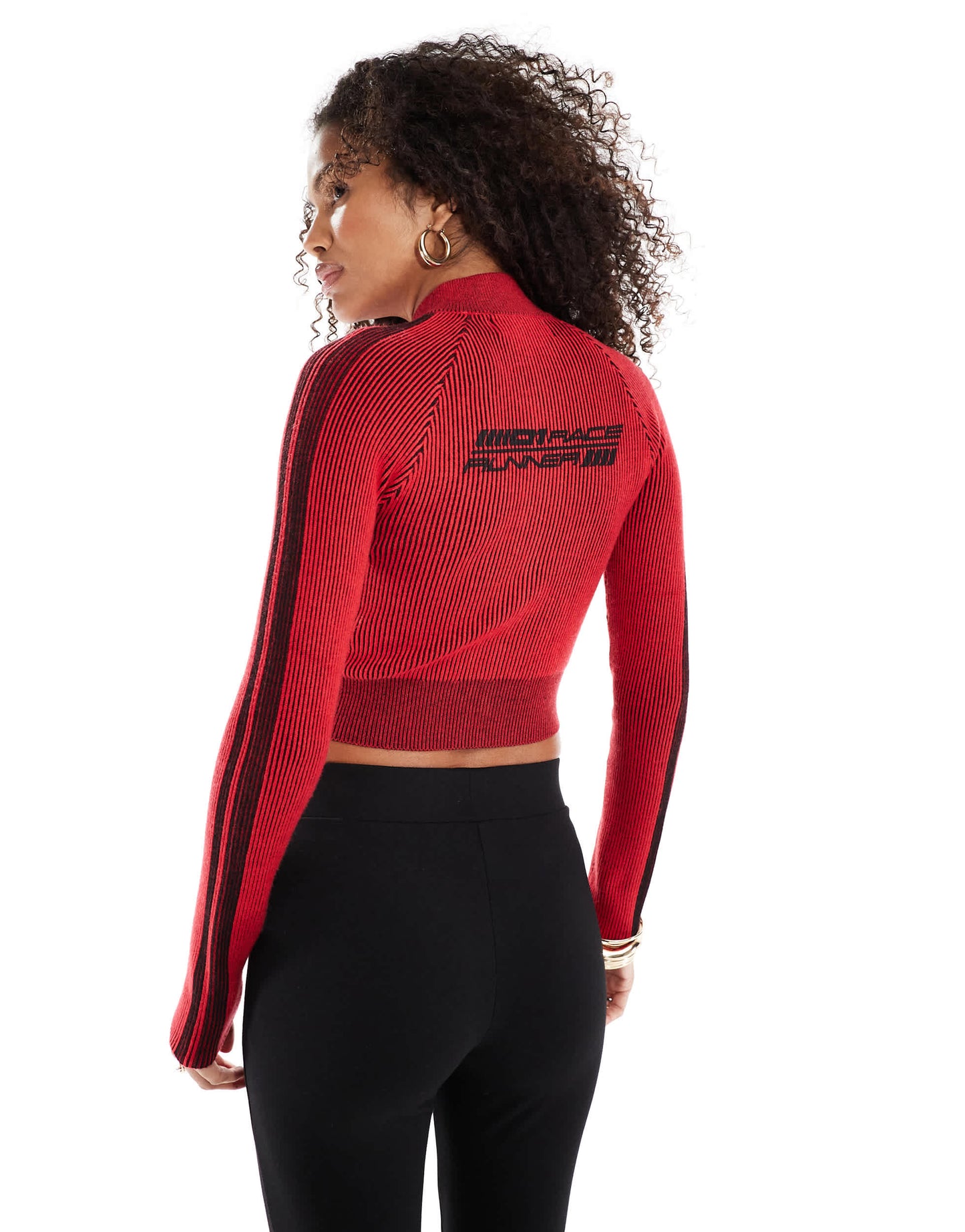 Bershka zip through ribbed jumper in red