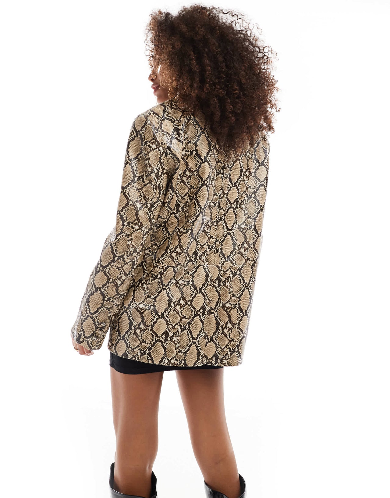 Bershka faux leather oversized blazer in snake print