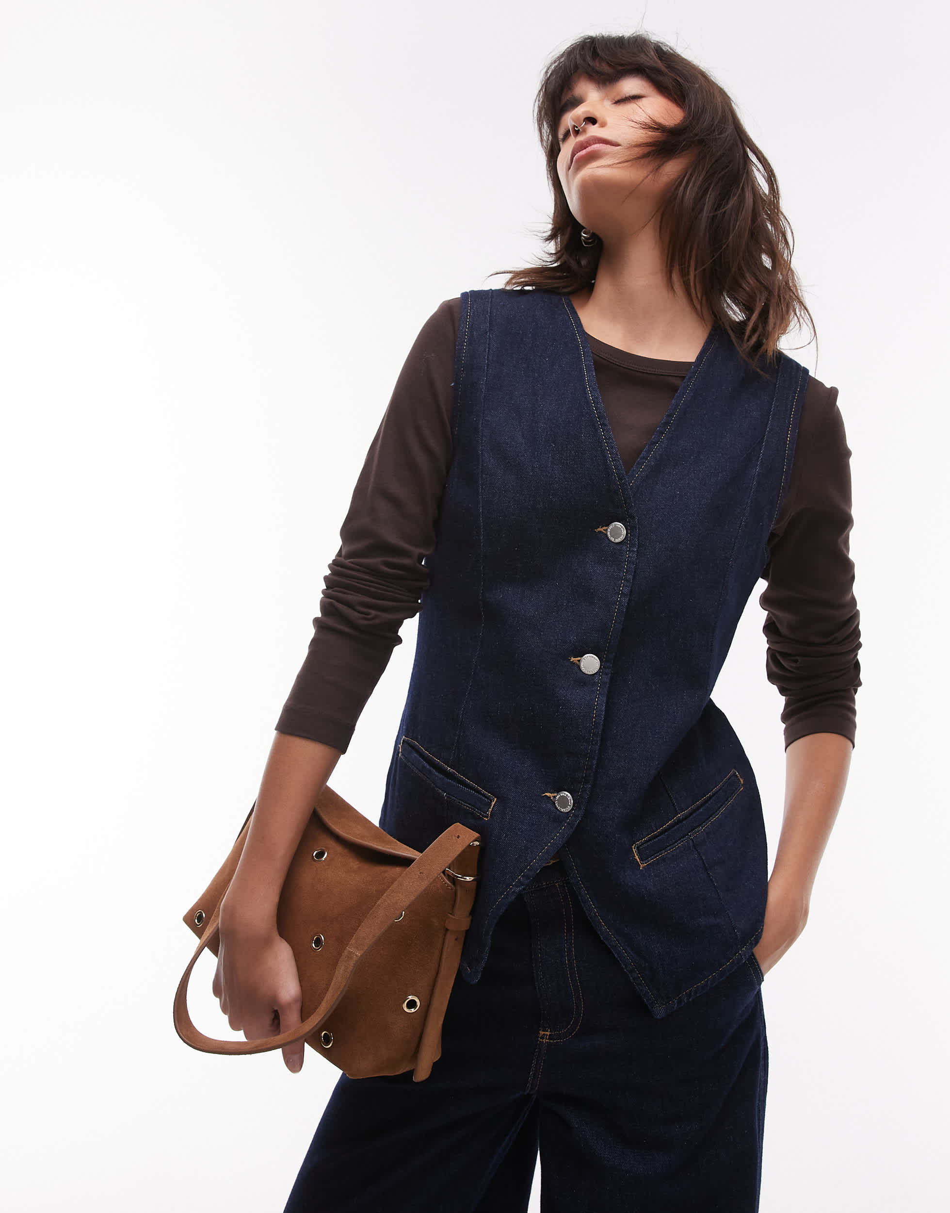 Mango denim waistcoat co-ord in dark blue