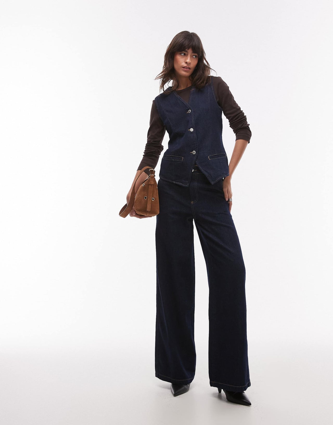 Mango denim waistcoat co-ord in dark blue