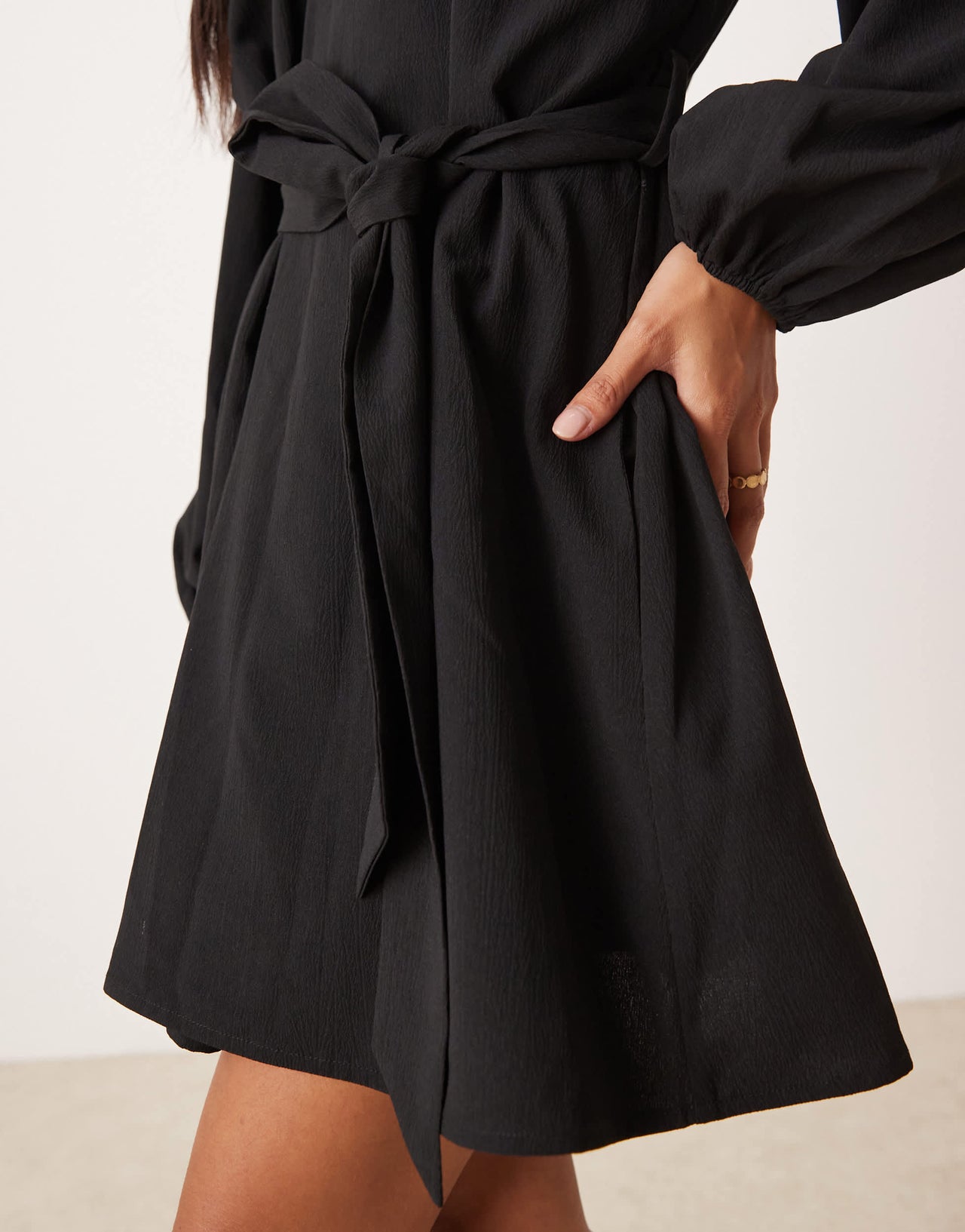 Nobody's Child Petite Mayall long sleeve belted mini dress in black