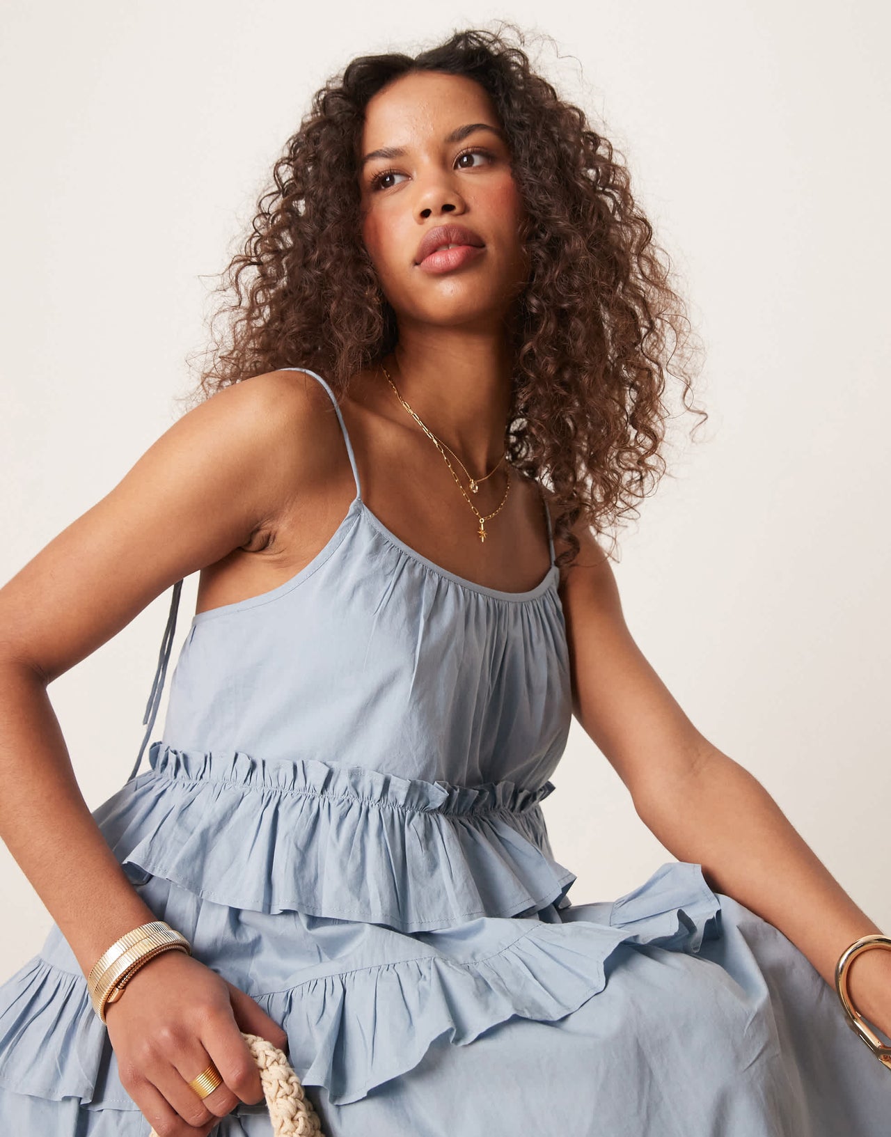 ASOS DESIGN ruffle tiered mini dress in smoky blue