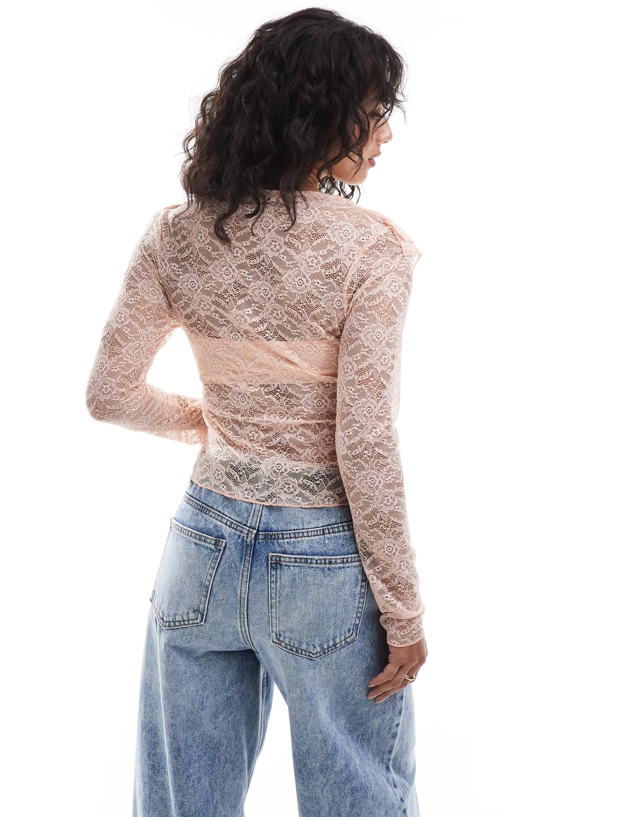 Miss Selfridge ruffle detail long sleeve lace top