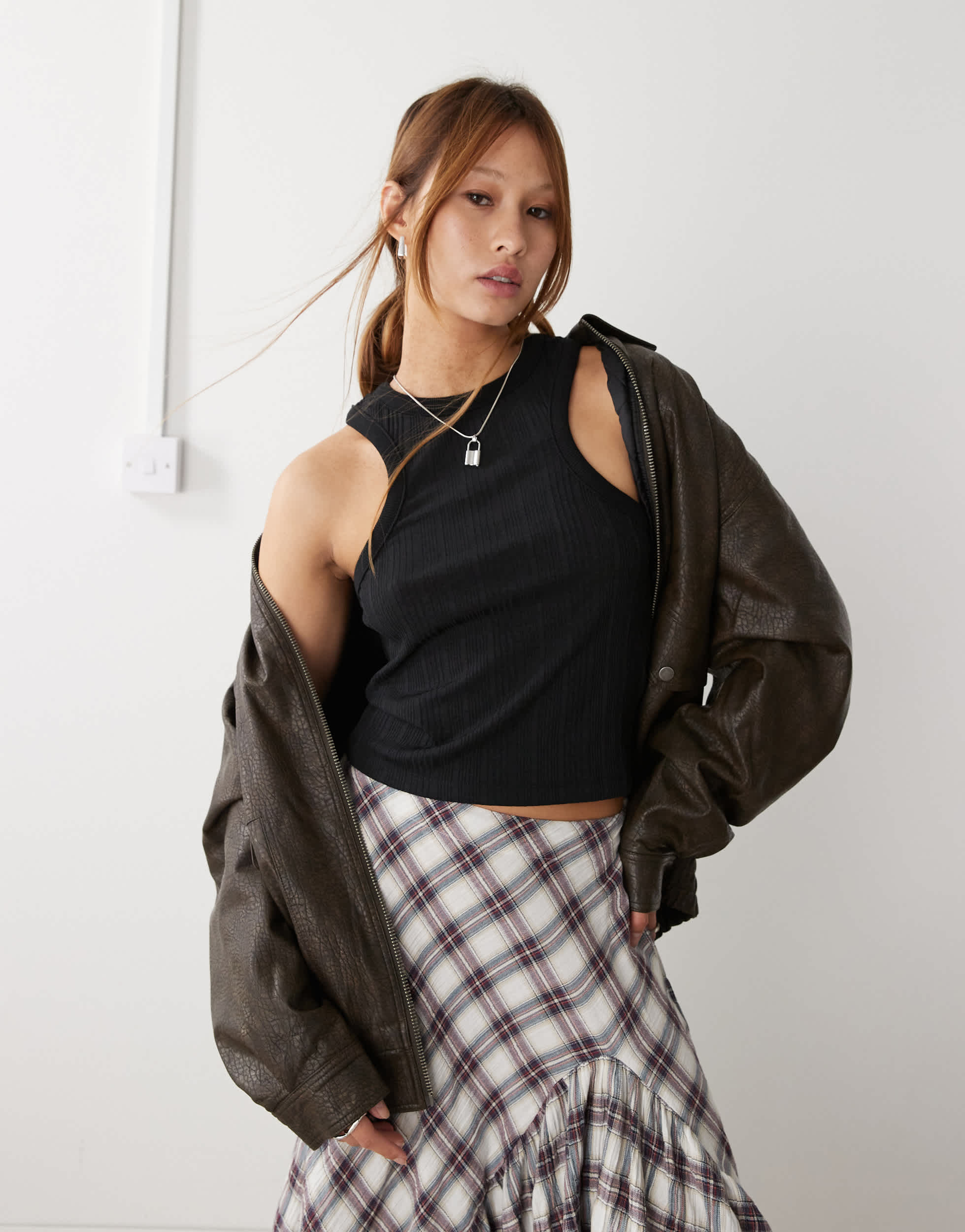 COLLUSION racer vest in semi sheer stripe