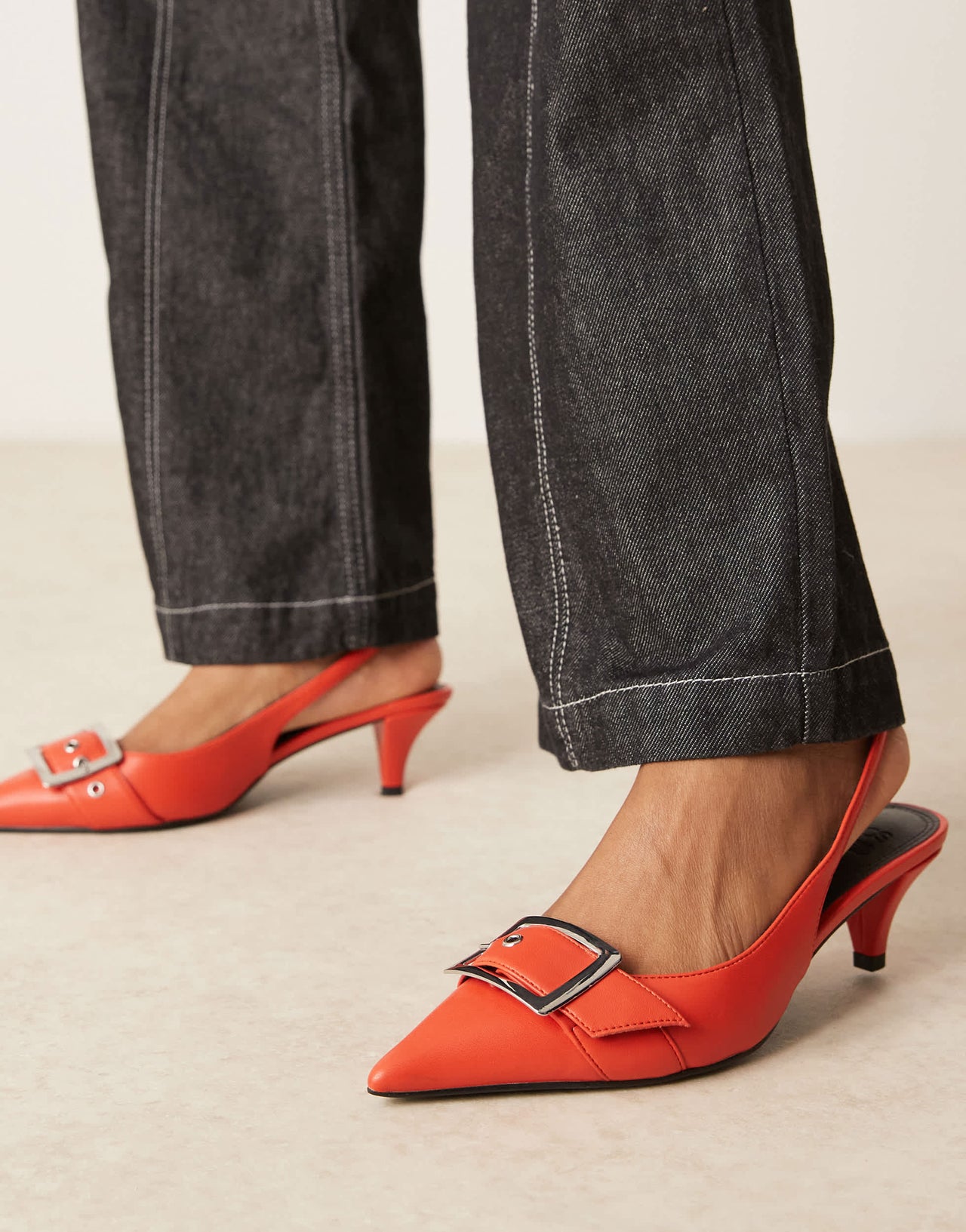 ASOS DESIGN Stellar buckle detail kitten heels in orange