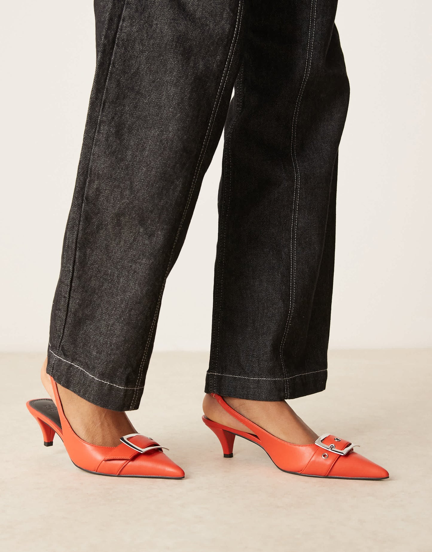 ASOS DESIGN Stellar buckle detail kitten heels in orange