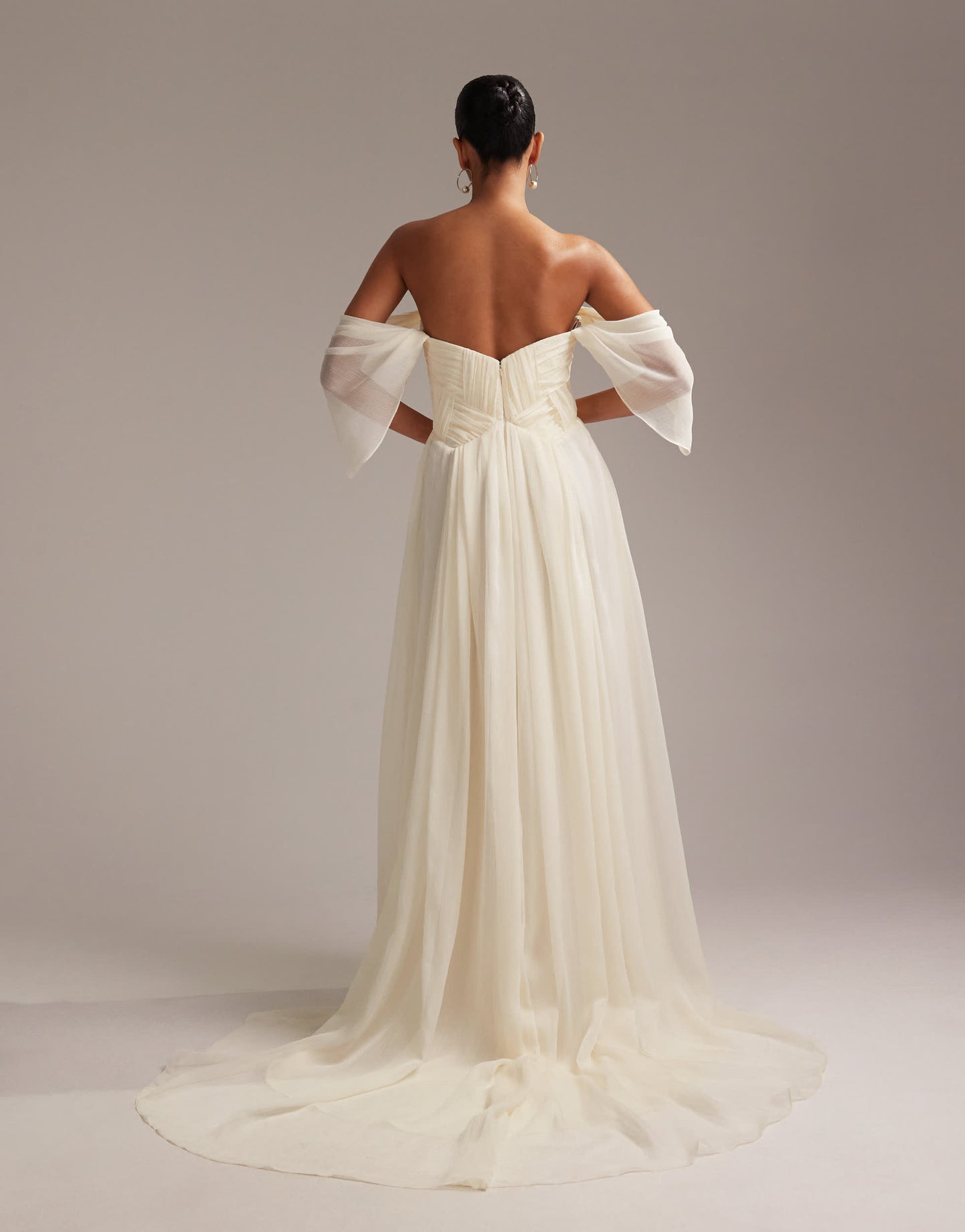 ASOS DESIGN pleated corset maxi wedding dress with draped sleeves in ivory