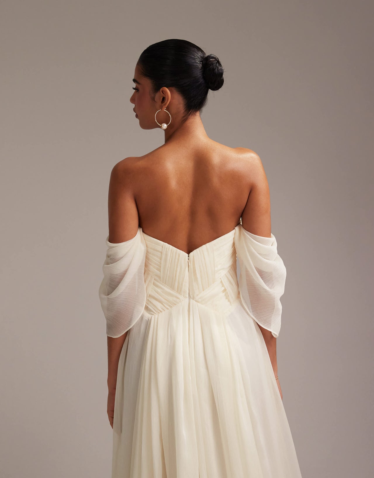 ASOS DESIGN pleated corset maxi wedding dress with draped sleeves in ivory