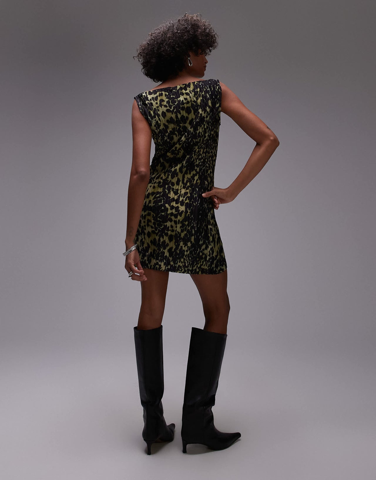 Topshop plisse print mini dress in abstract green print