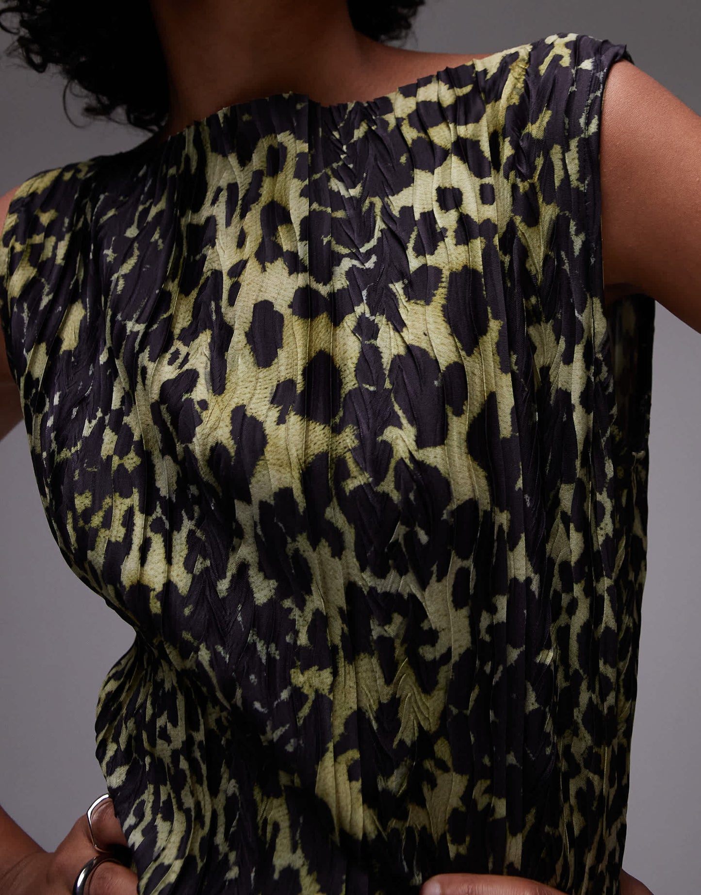 Topshop plisse print mini dress in abstract green print