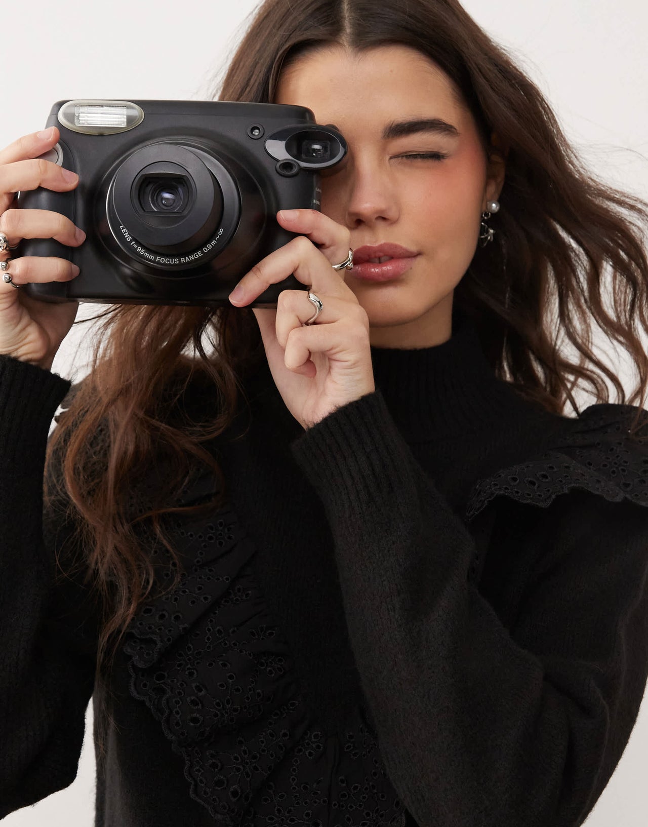 Miss Selfridge long sleeve knitted jumper with broderie trim in black