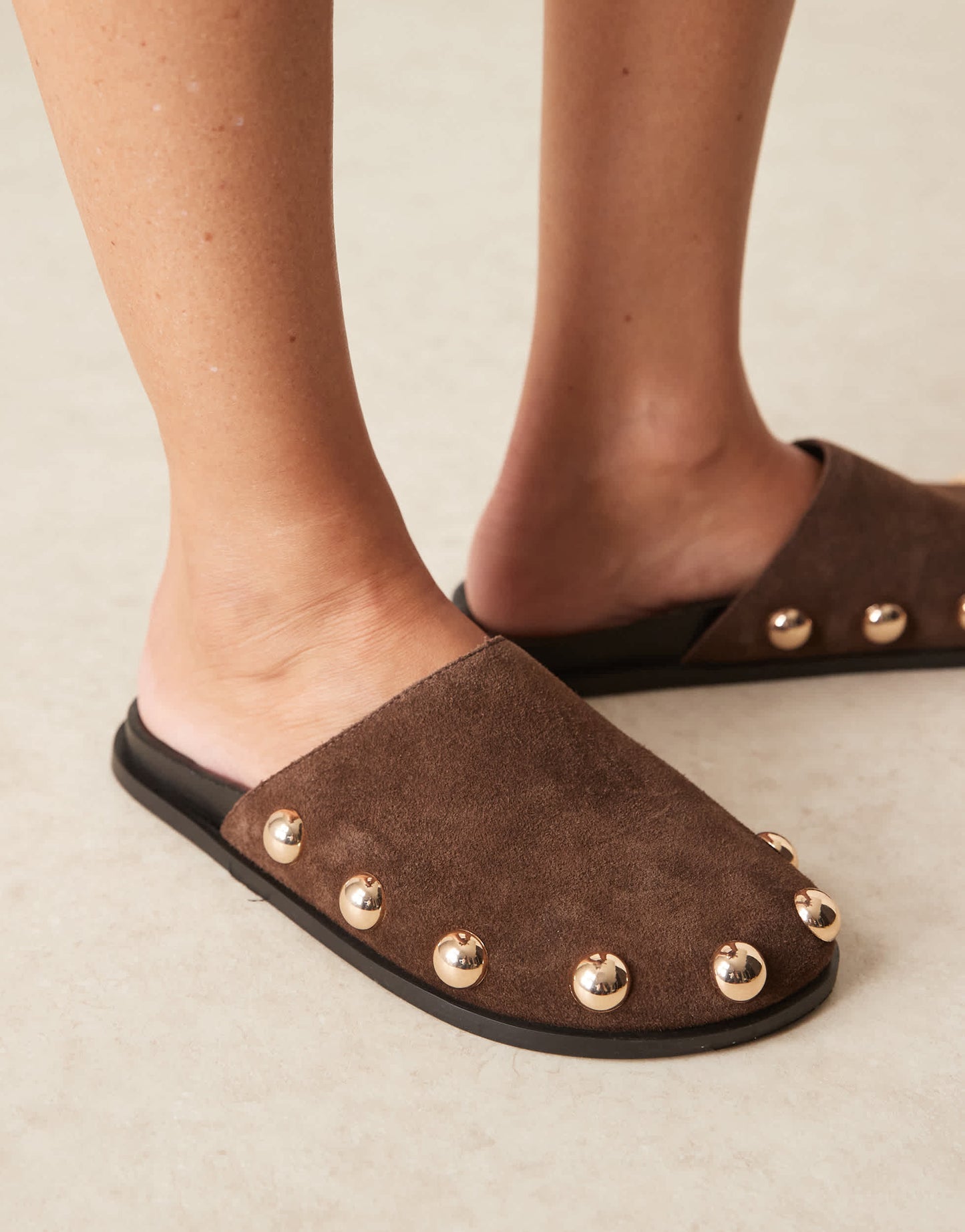 ASOS DESIGN Motion leather flat mule in brown suede