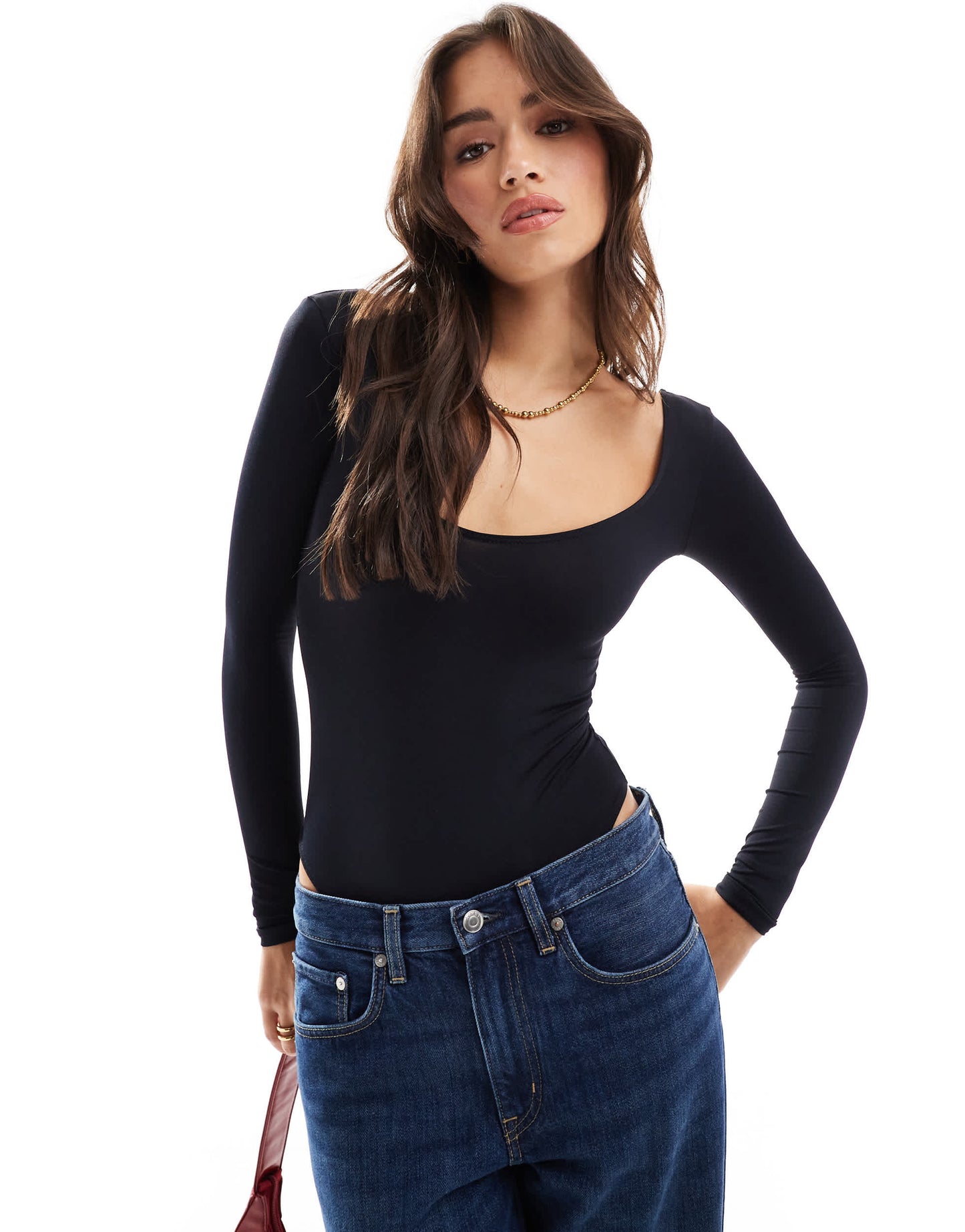 Bershka scoop neck bodysuit in black
