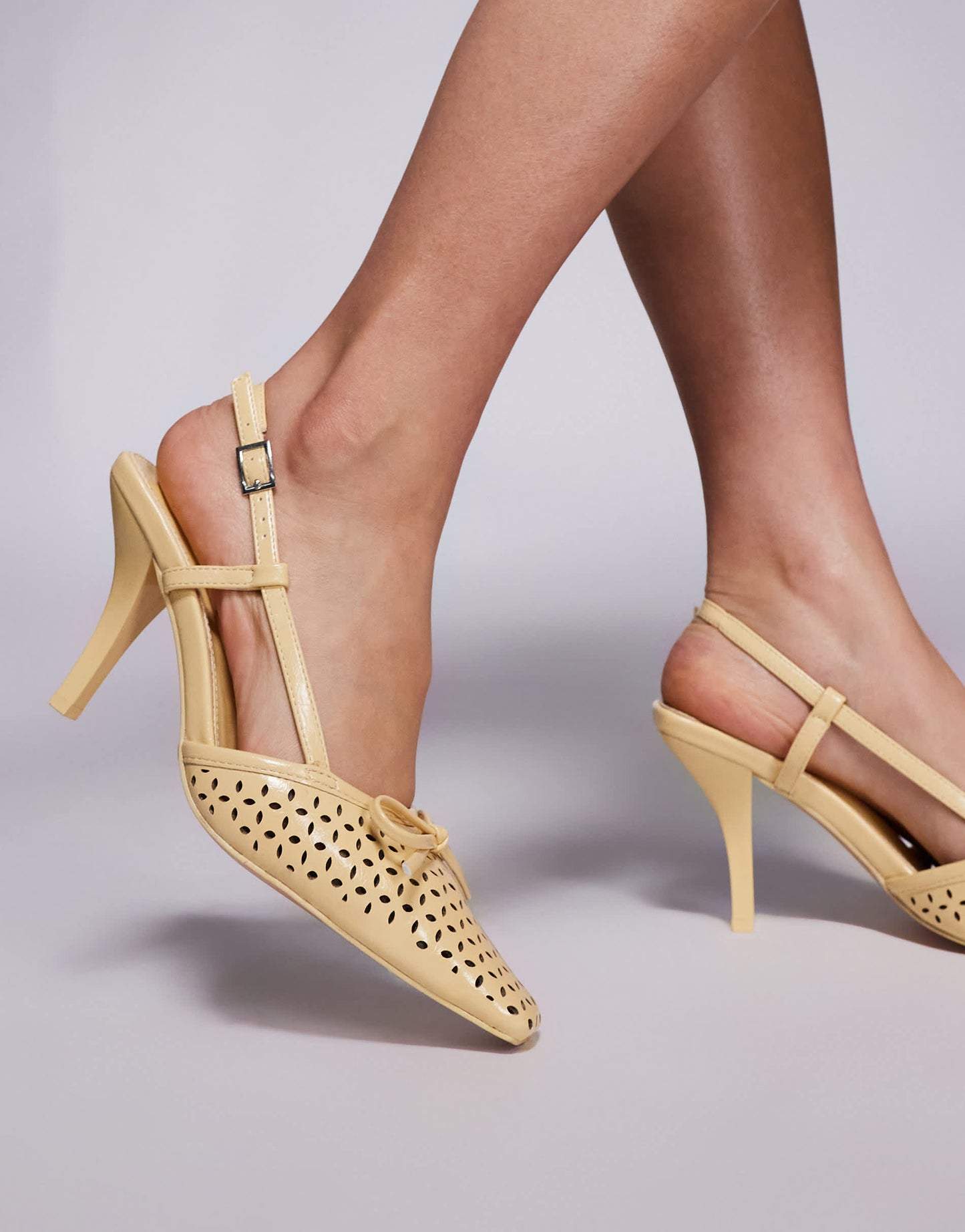 Public Desire Alchemy laser cute sling back heels with bow in yellow