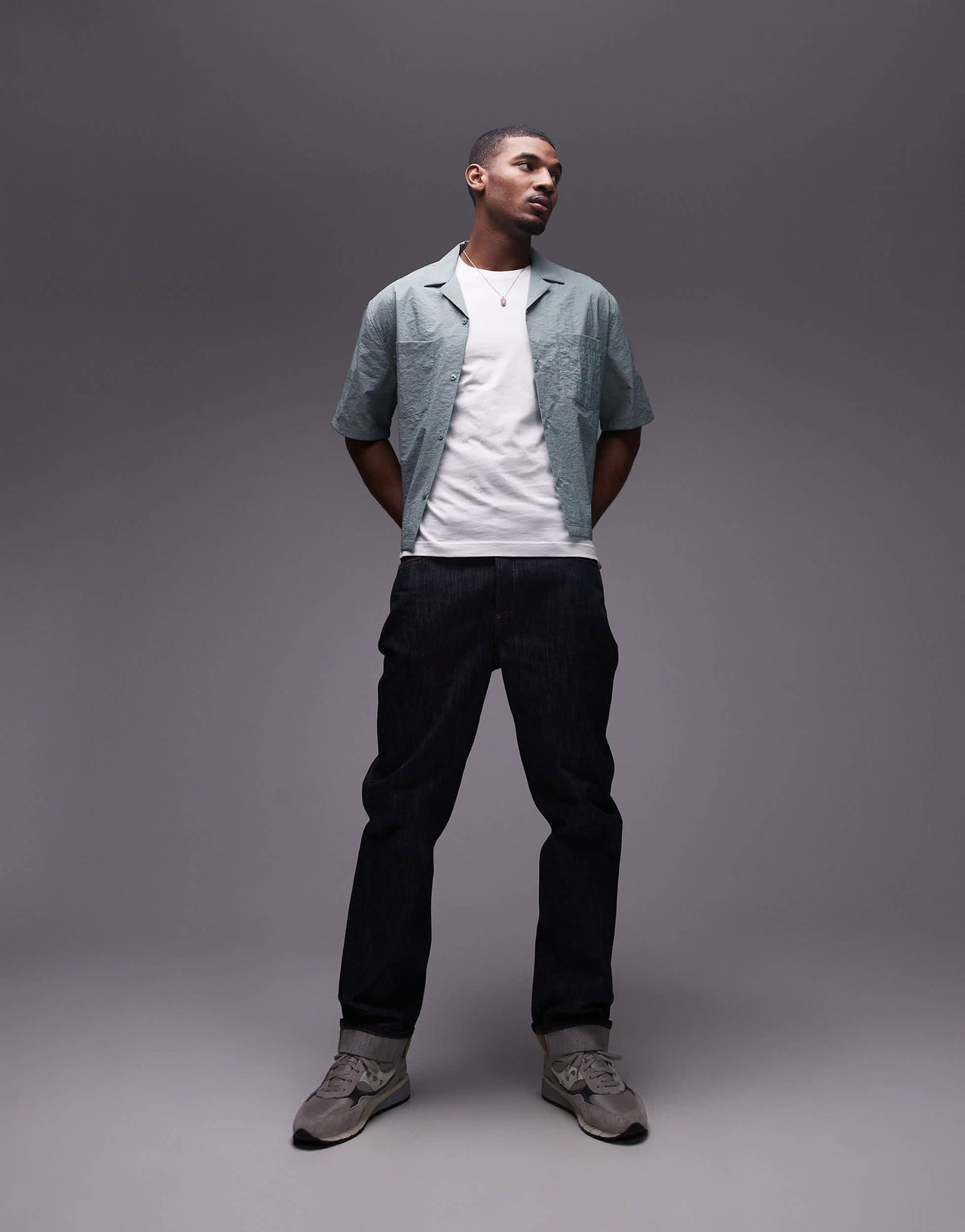 Topman short sleeve cropped boxy fit technical shirt in green