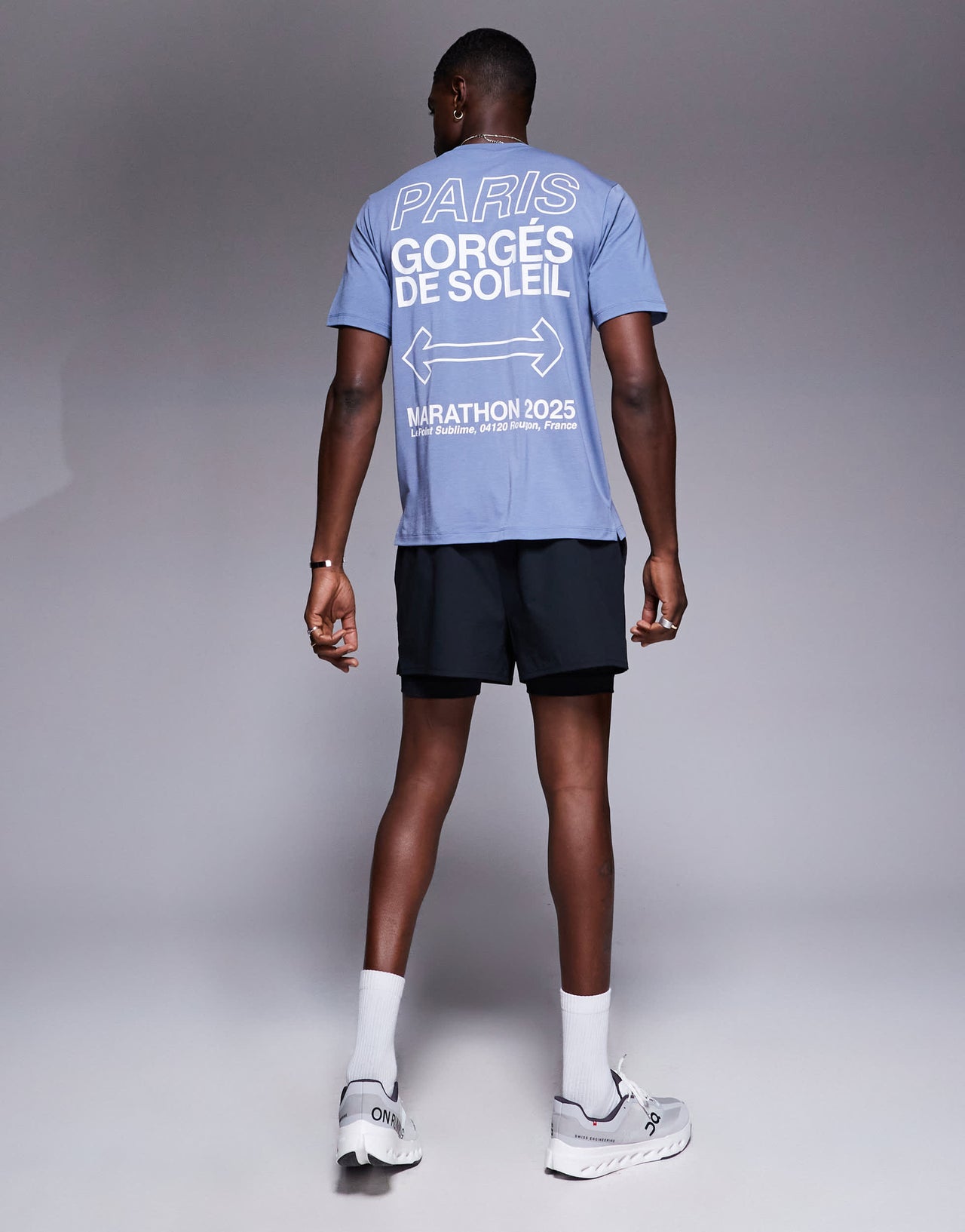 4505 quick dry performance jersey back graphic oversized running t-shirt in grey blue