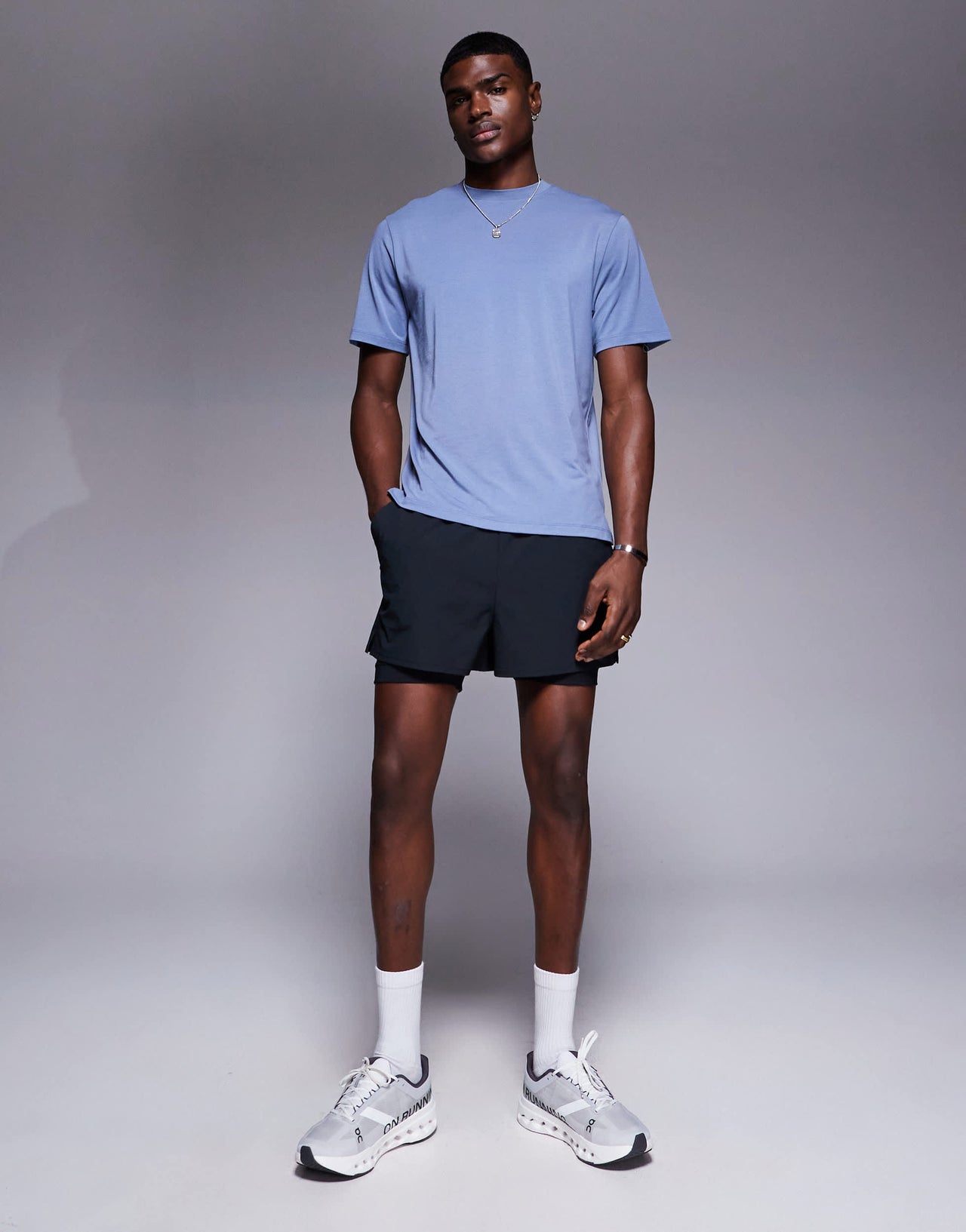 4505 quick dry performance jersey back graphic oversized running t-shirt in grey blue
