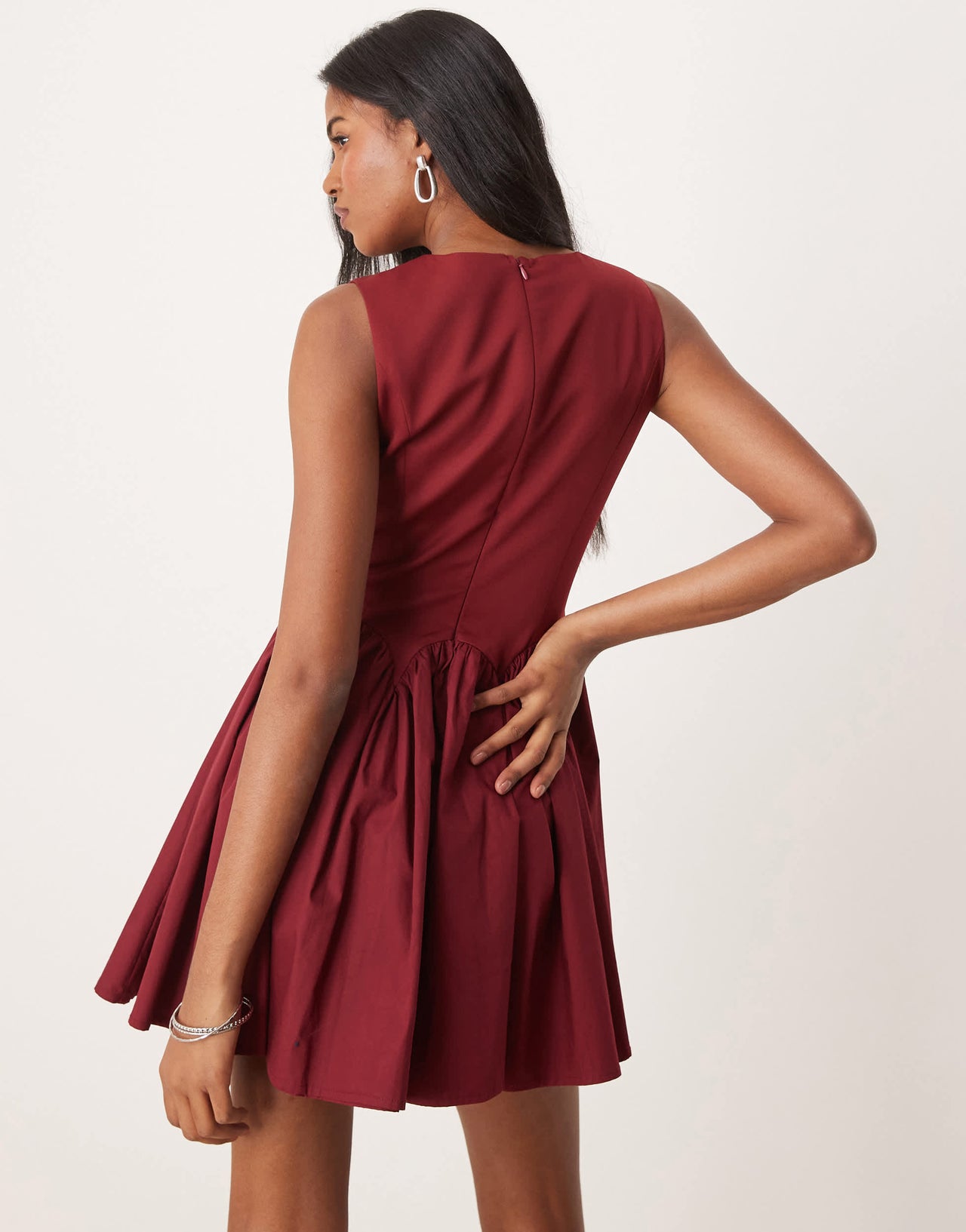 Never Fully Dressed drop hem mini dress in burgundy
