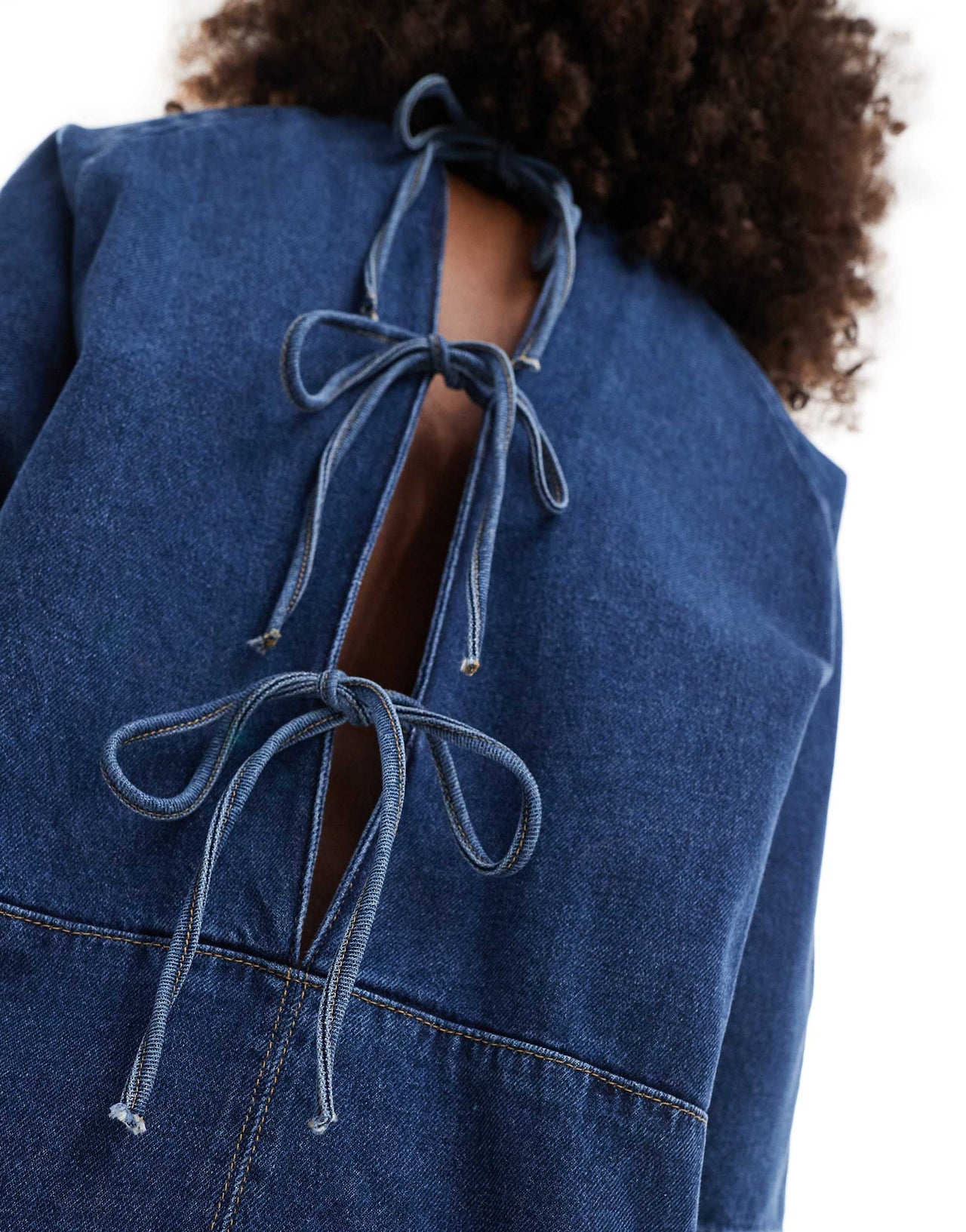 ASOS DESIGN denim tie back boxy dress in mid blue