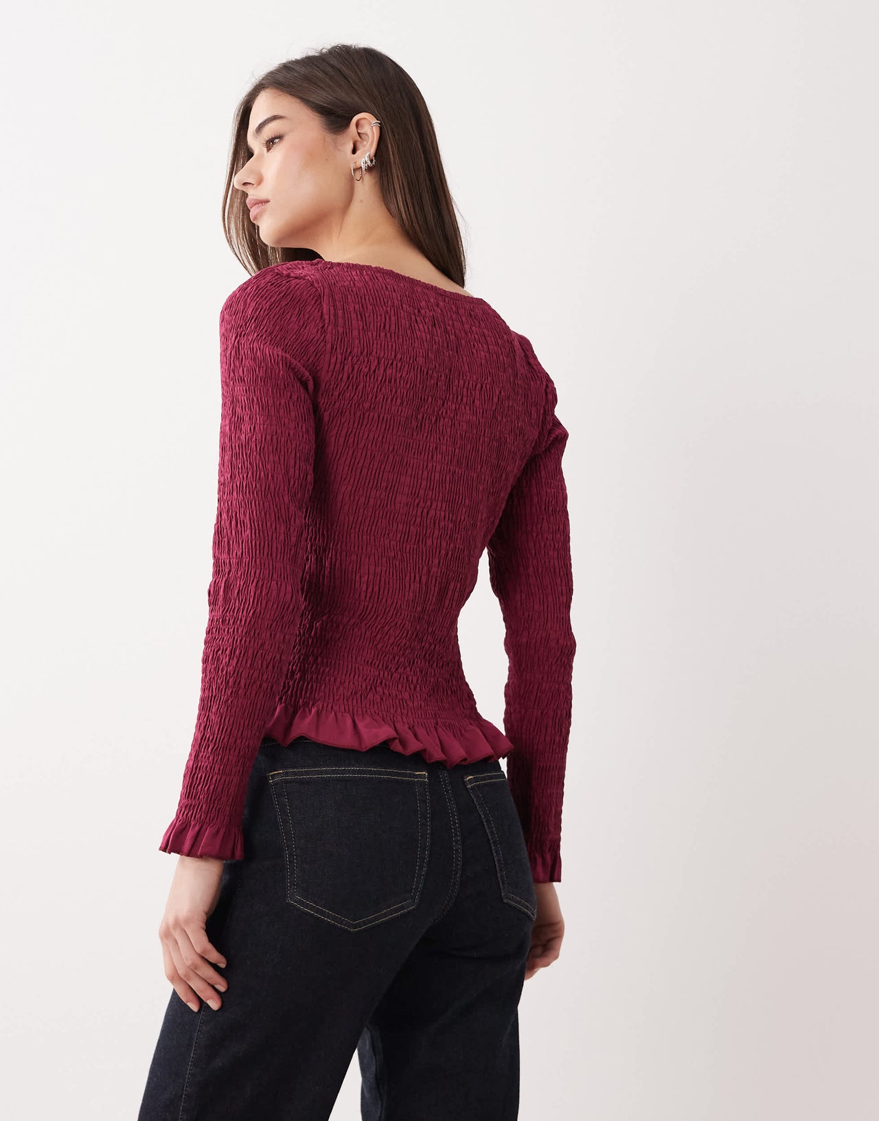 ASOS DESIGN poplin shirred top co ord in burgundy