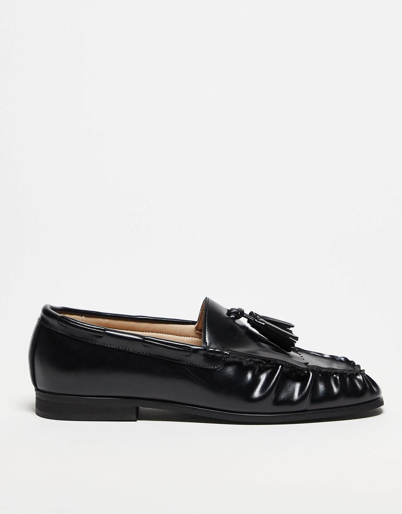 ASOS DESIGN penny loafers in black with fringing