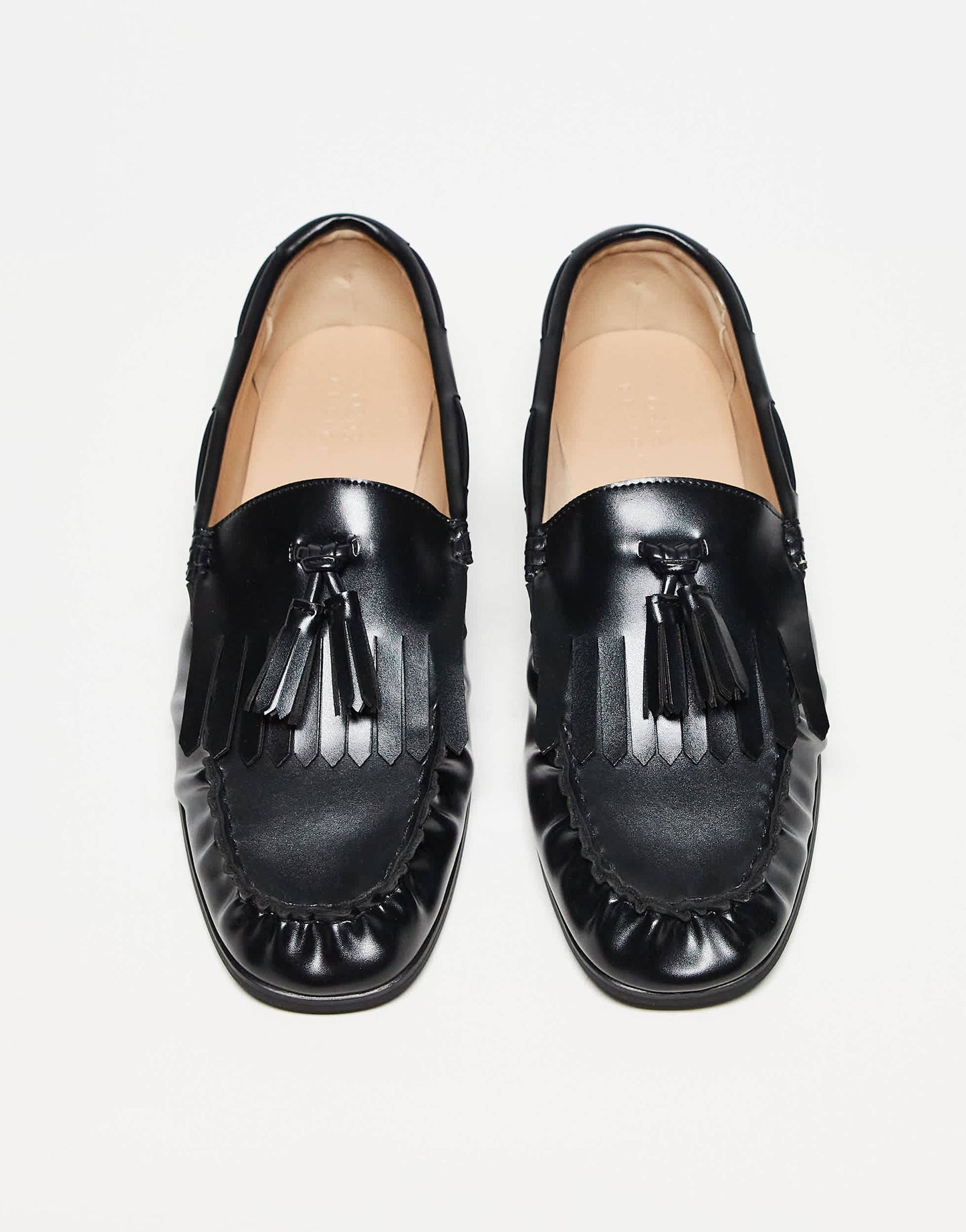 ASOS DESIGN penny loafers in black with fringing