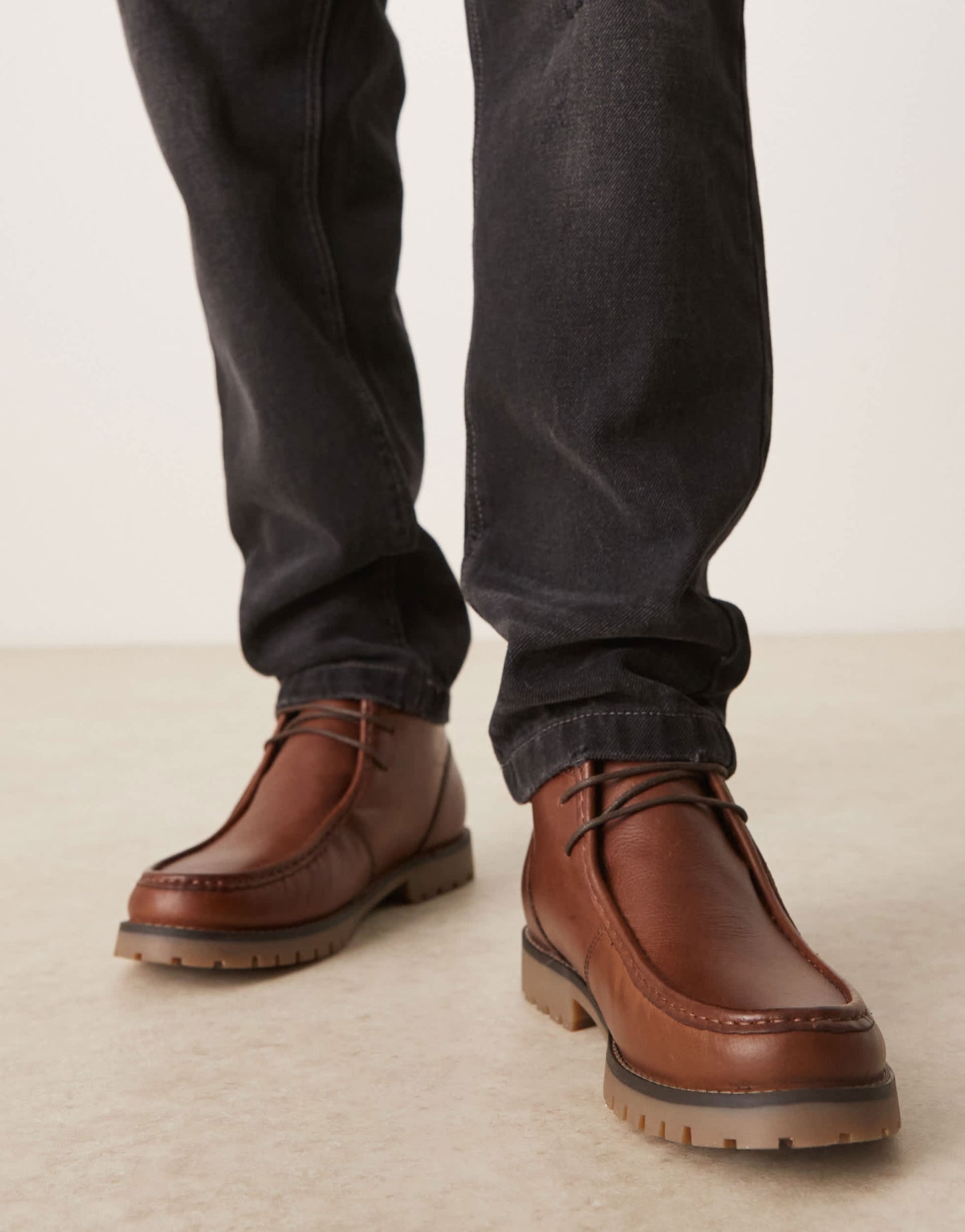 ASOS DESIGN apron boots in tan leather with cleated sole