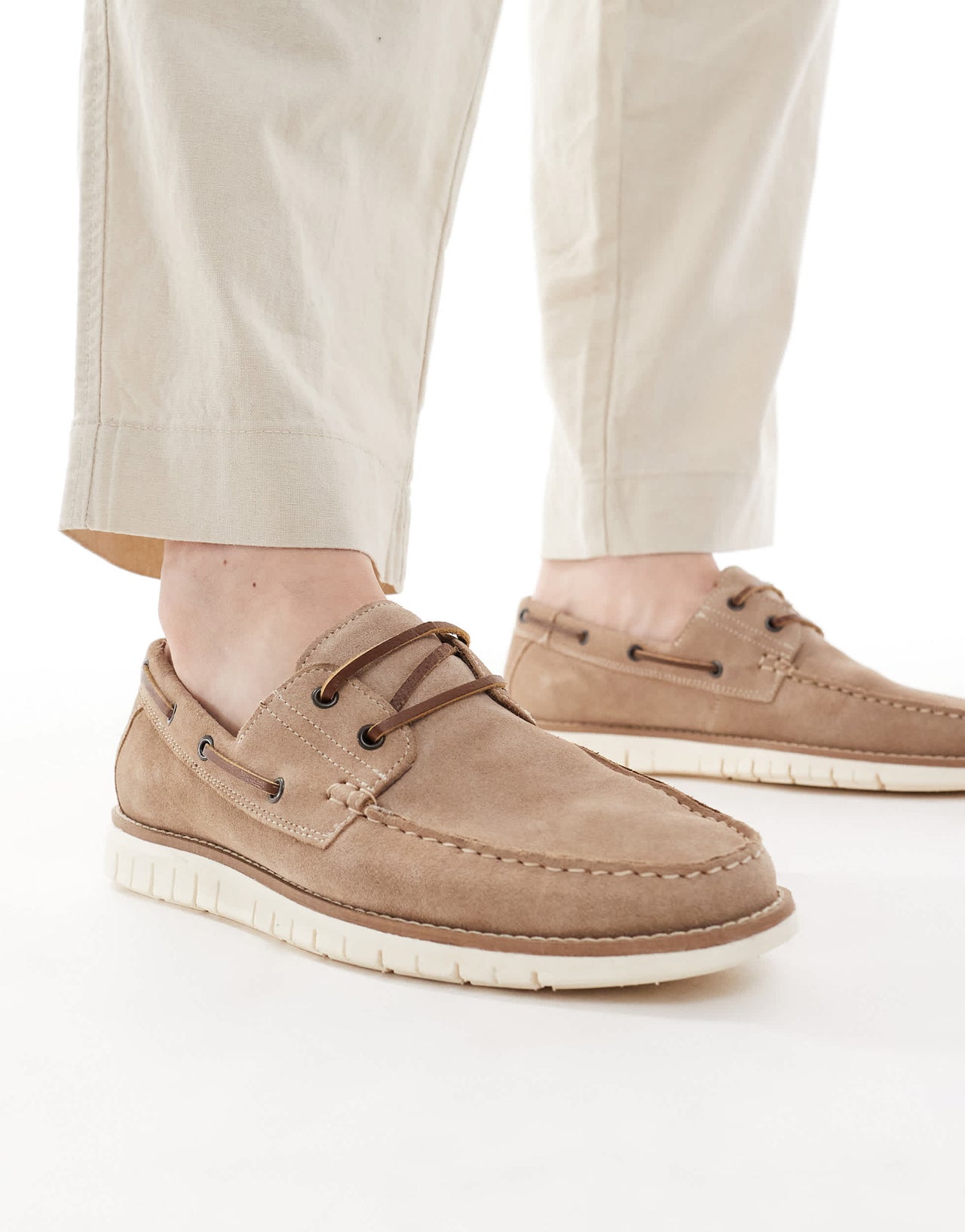 ASOS DESIGN boat shoes in stone suede