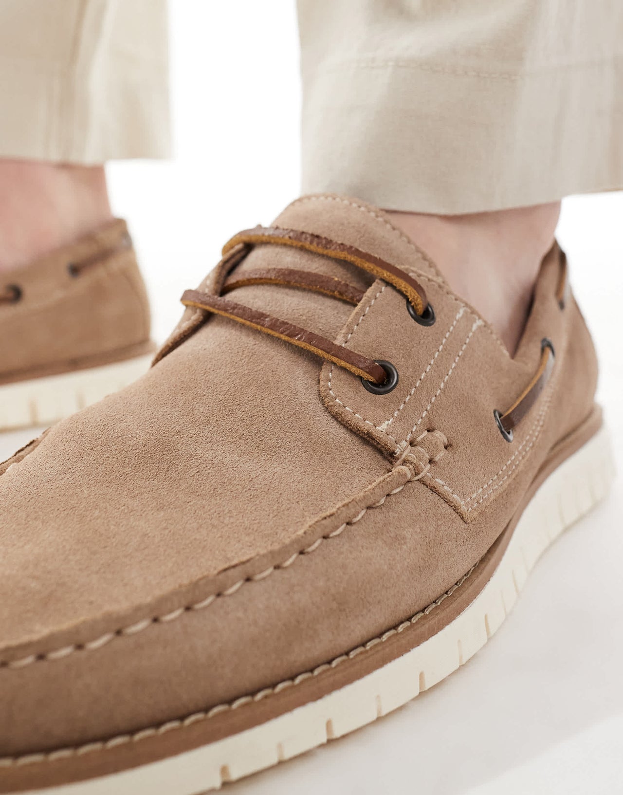 ASOS DESIGN boat shoes in stone suede