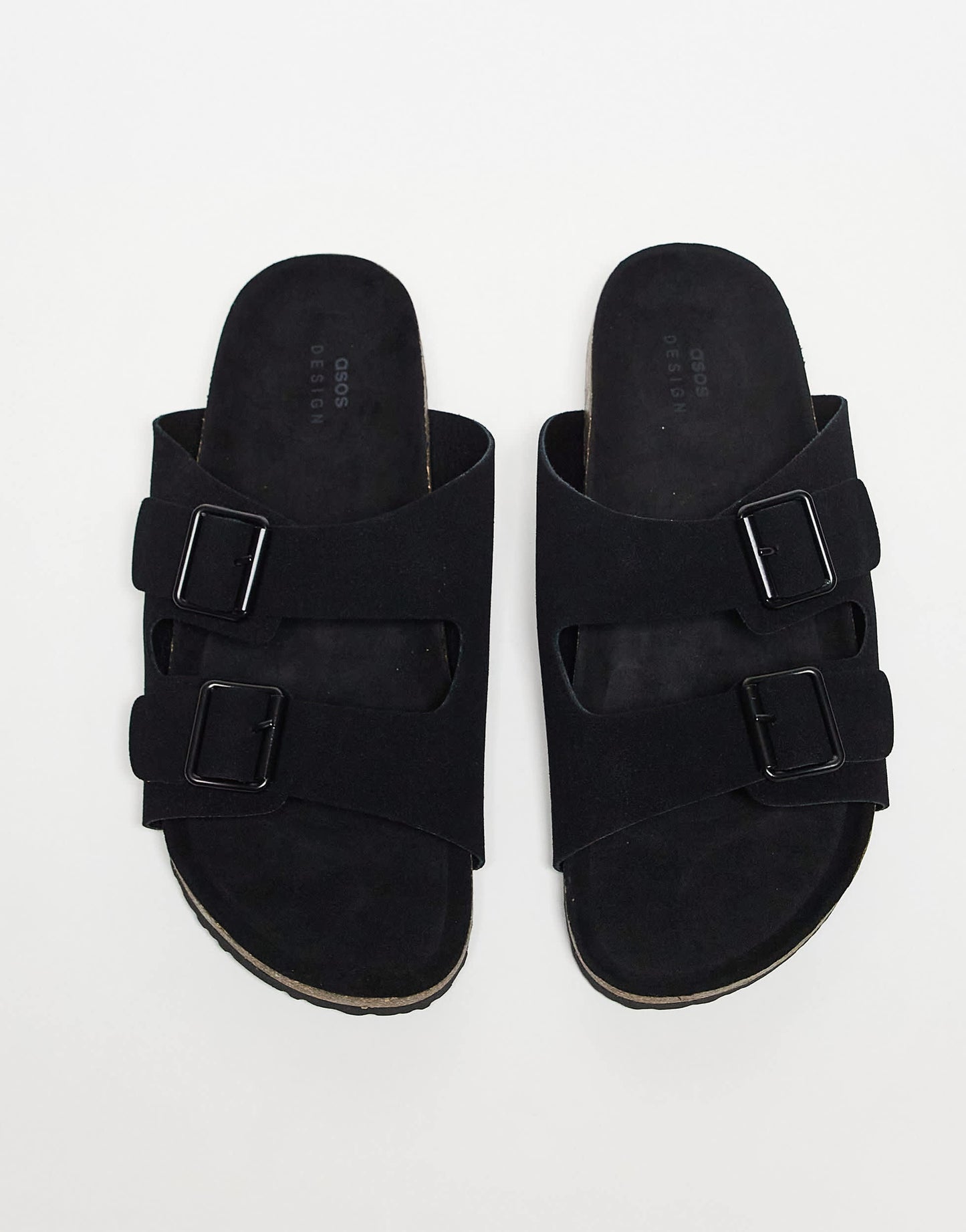 ASOS DESIGN two strap sandals in black with cork sole