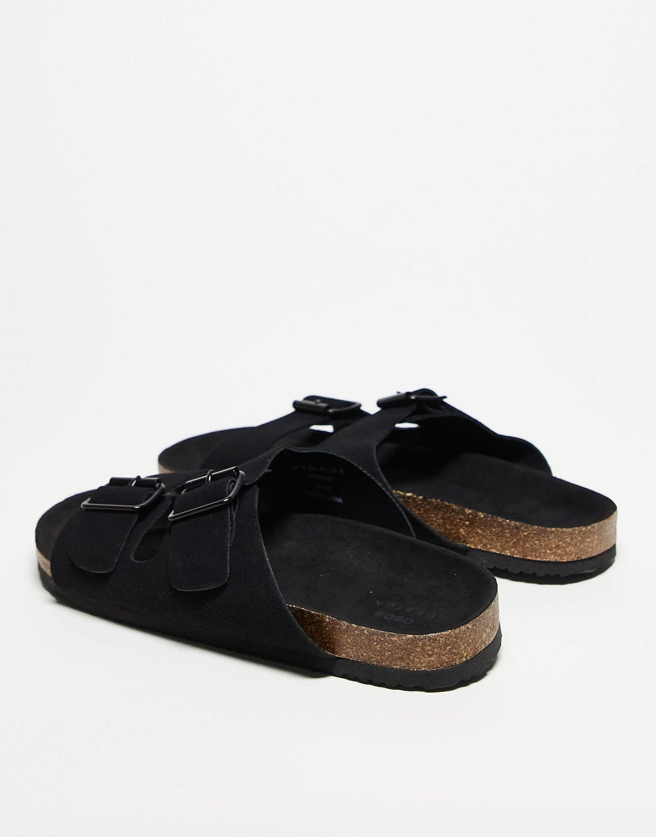 ASOS DESIGN two strap sandals in black with cork sole