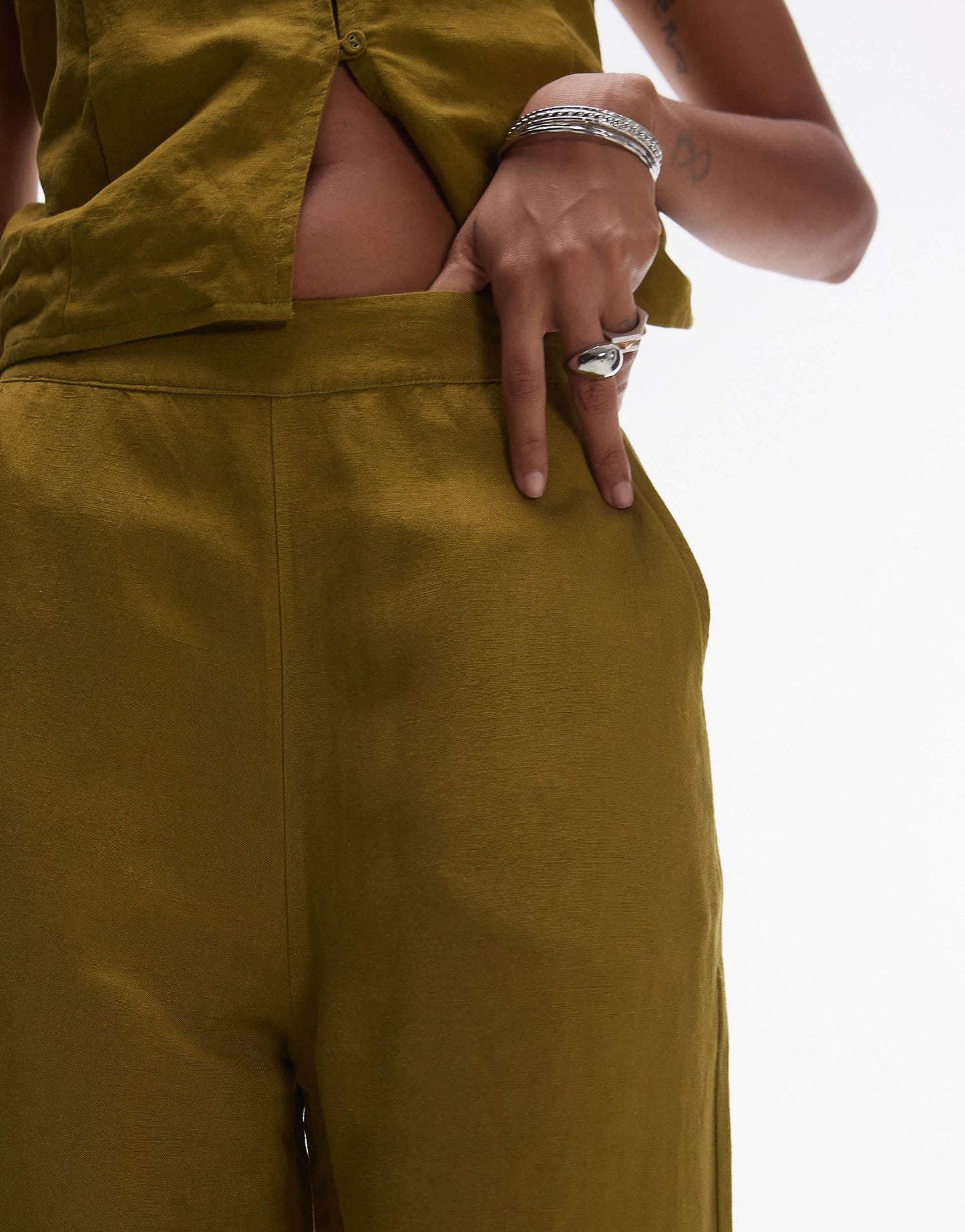 Rhythm maya wide leg trouser in olive green