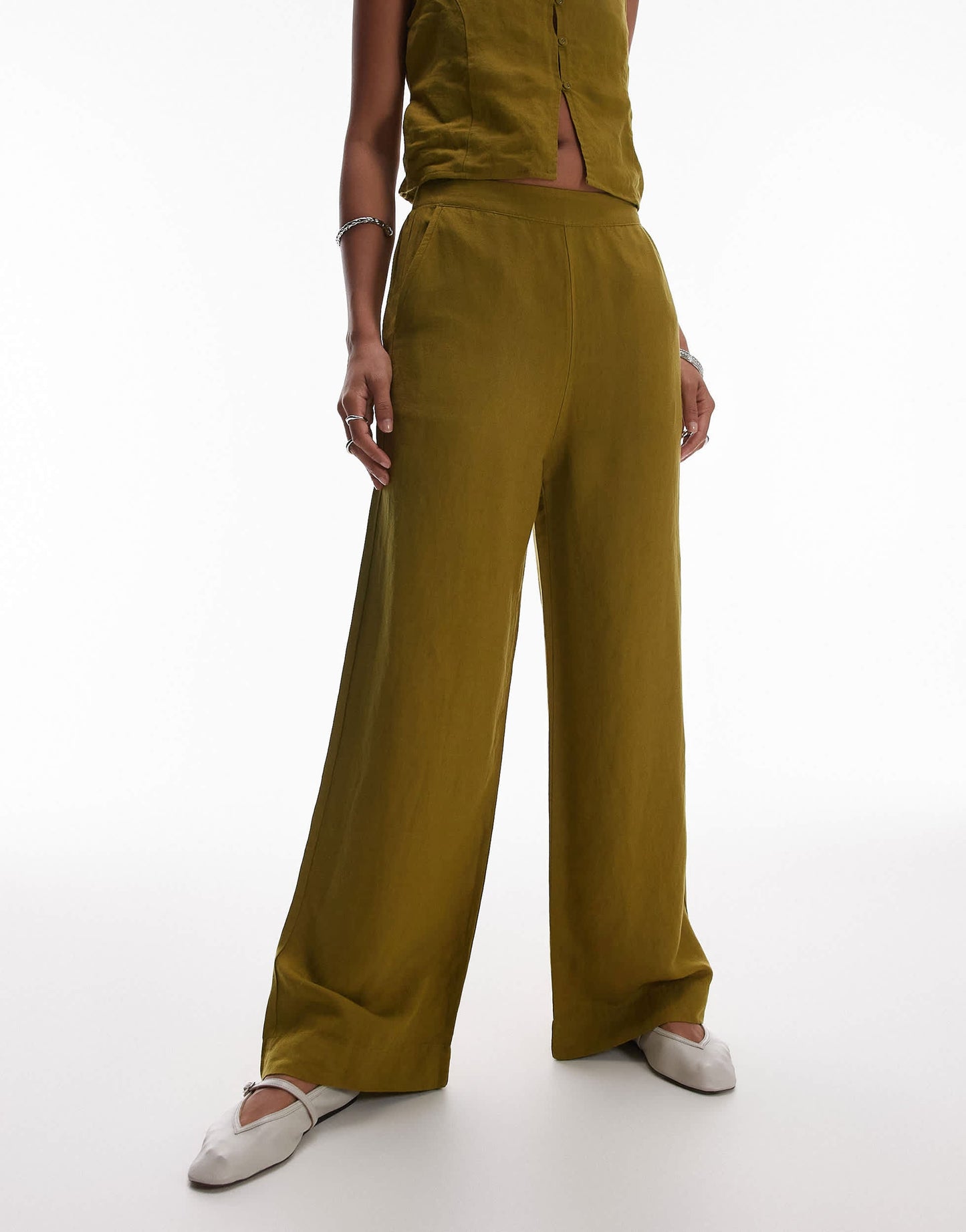 Rhythm maya wide leg trouser in olive green