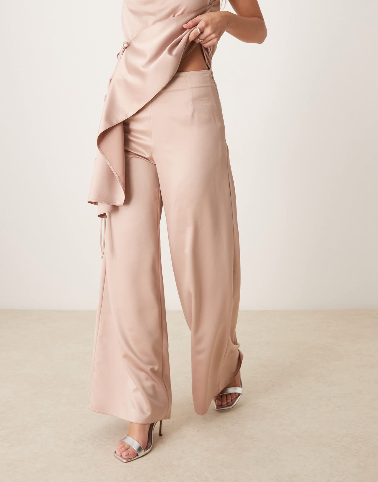 ASOS DESIGN wide leg satin trousers co-ord in light pink