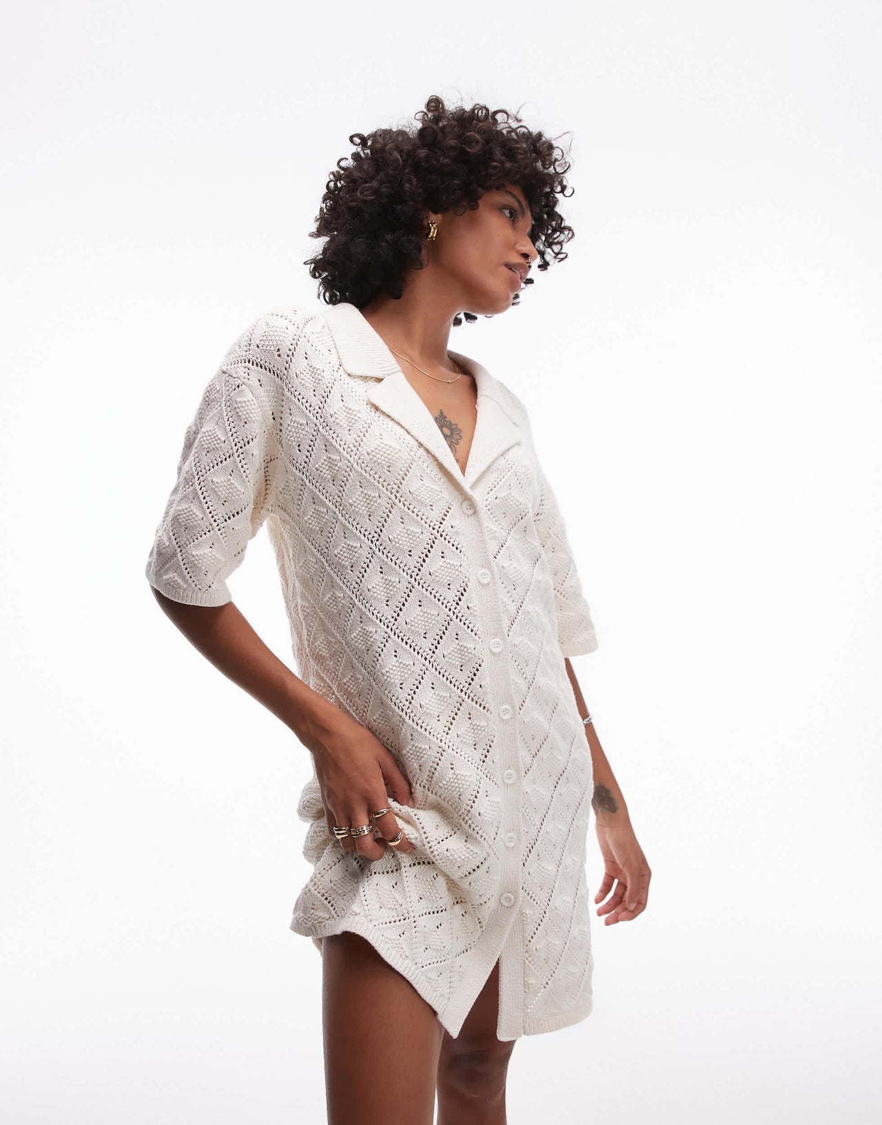 Rhythm jaffa knit shirt dress in white