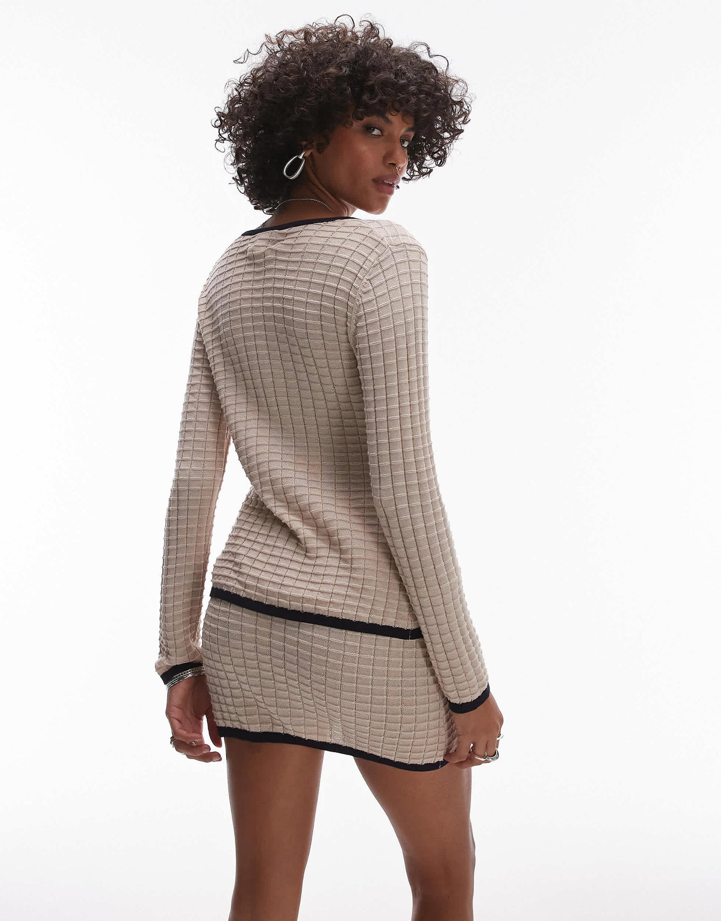 Rhythm seaside long sleeve knit contrast top co-ord in oat