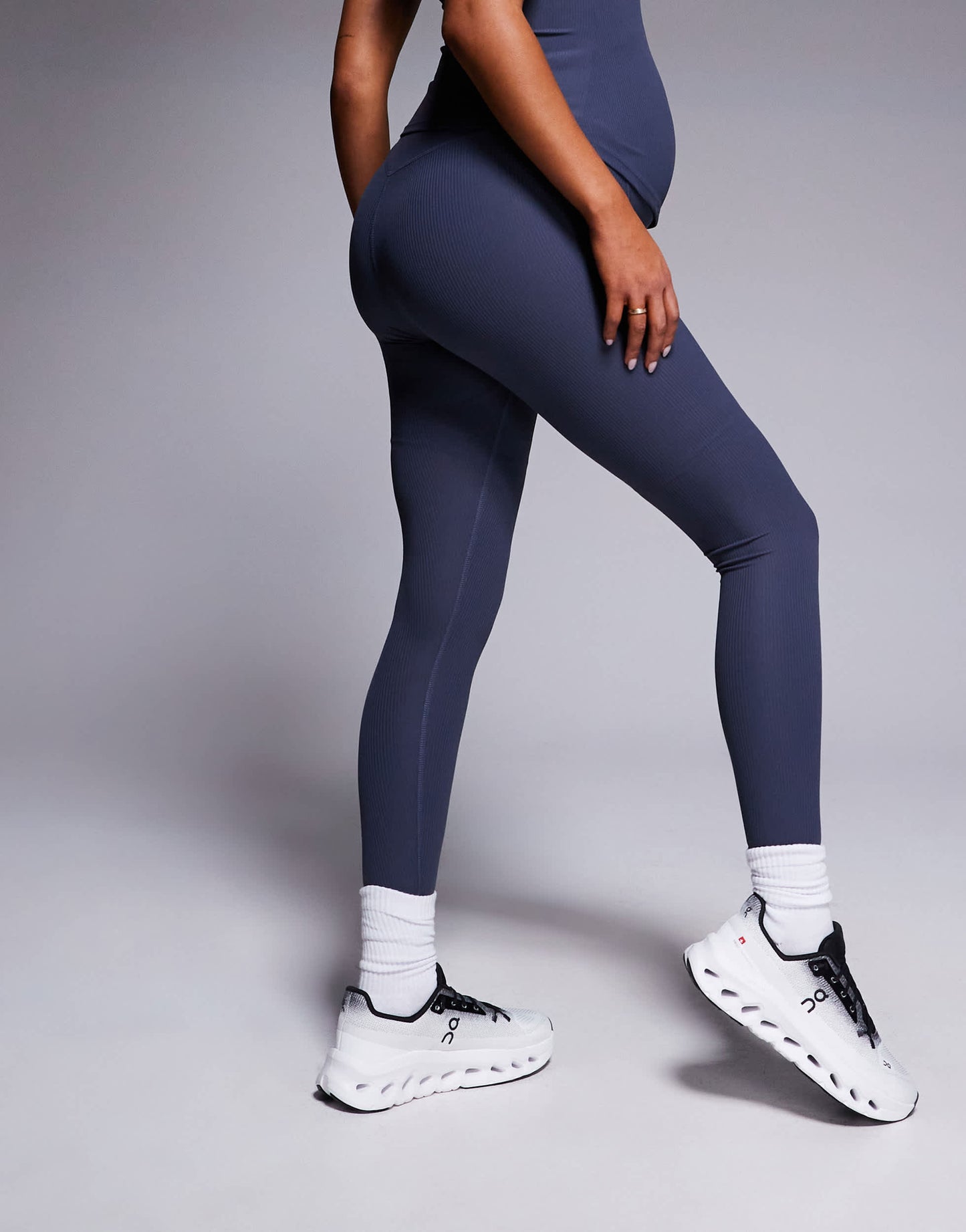 4505 Maternity soft touch rib high waist gym legging in blue grey