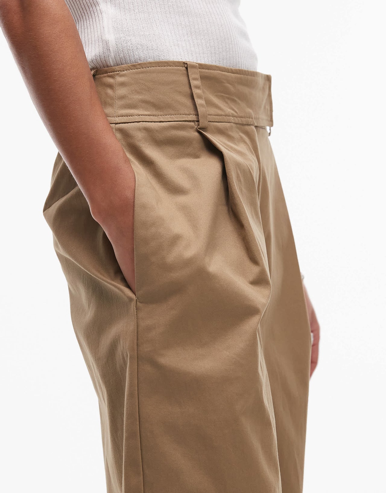 Topshop pleated wide leg tailored high waisted chino style trouser in sand
