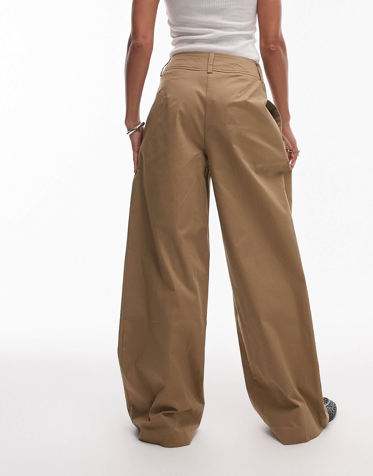 Topshop pleated wide leg tailored high waisted chino style trouser in sand