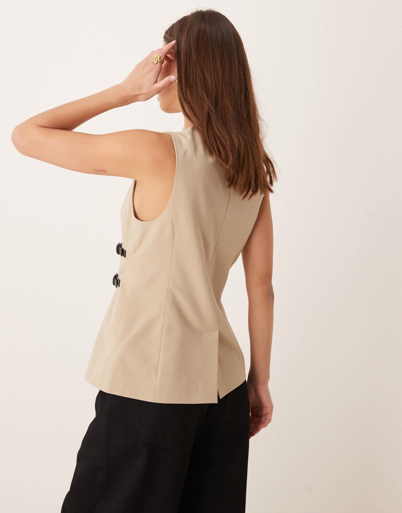 ASOS DESIGN longline waistcoat with belt detail in stone