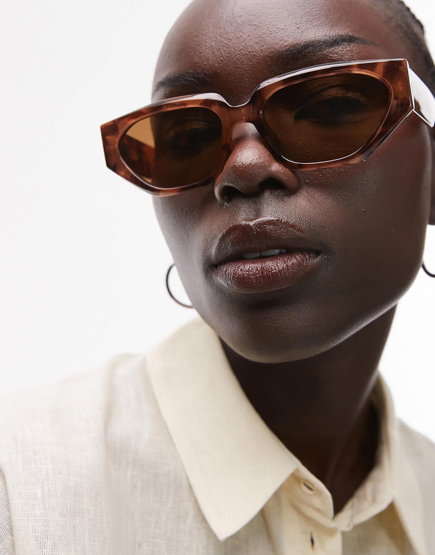 Topshop Croatia angular cat eye sunglasses in brown tort