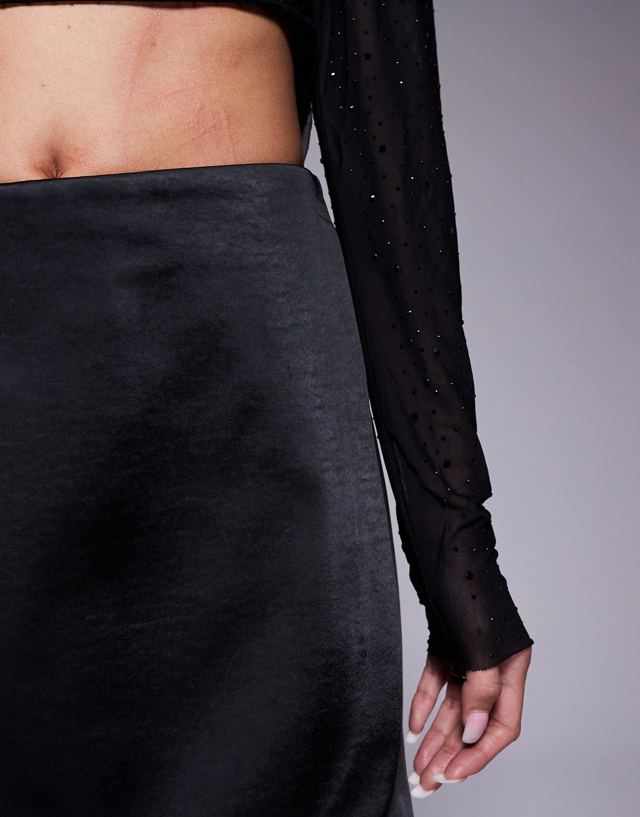 River Island satin mini skirt in black