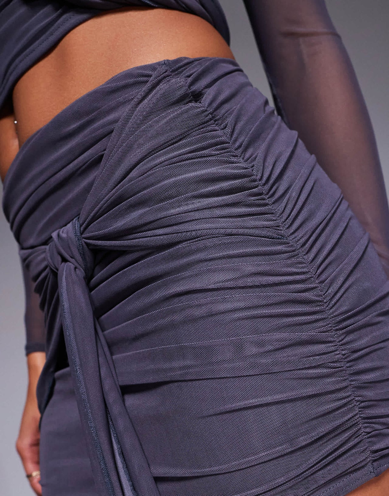 ASOS DESIGN co-ord mesh mini skirt with ties in slate grey