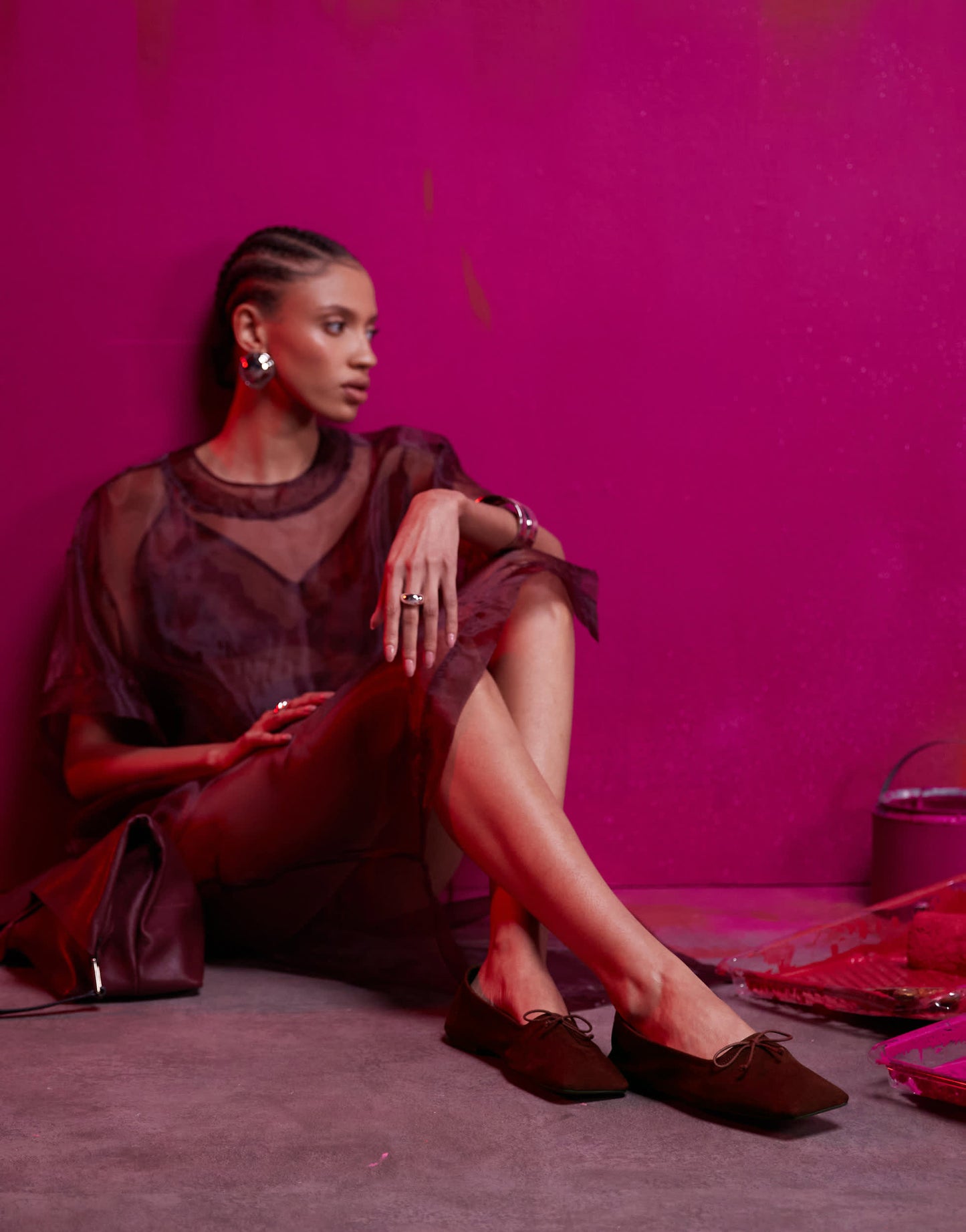 ASOS DESIGN Lotus premium leather ballets in burgundy suede