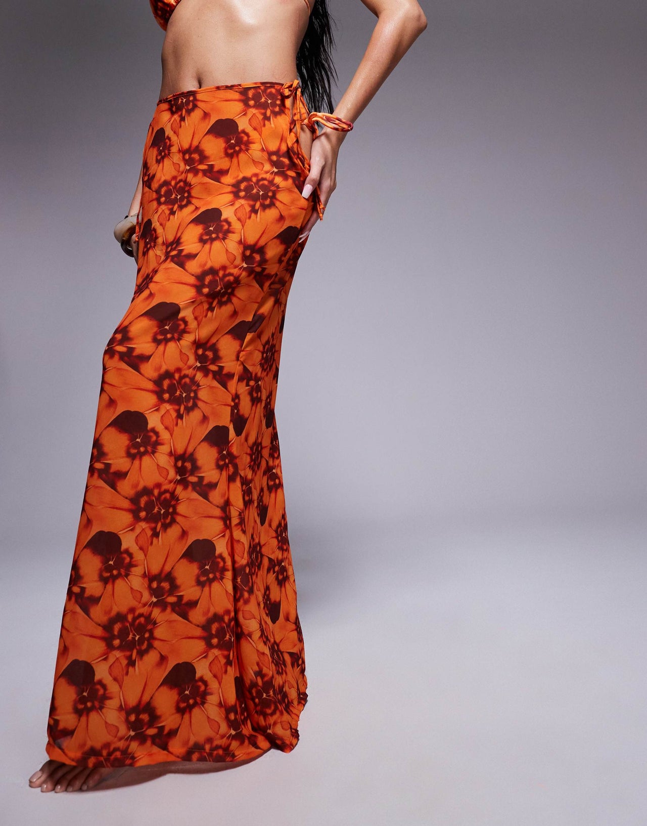 Candypants tie dye mesh maxi beach skirt in orange