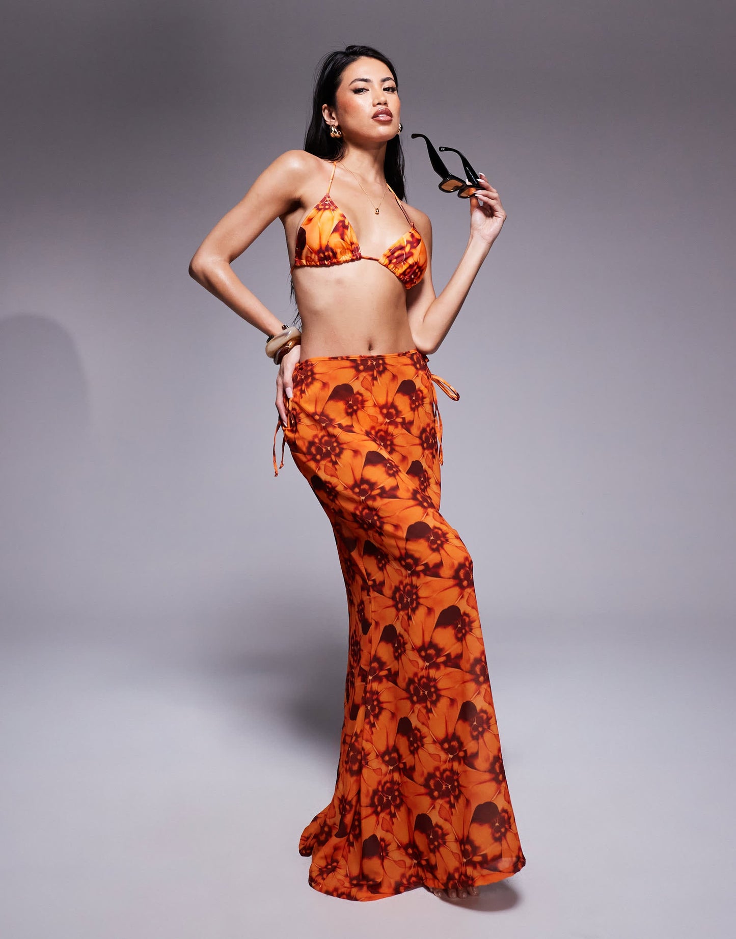 Candypants tie dye triangle bikini top in orange