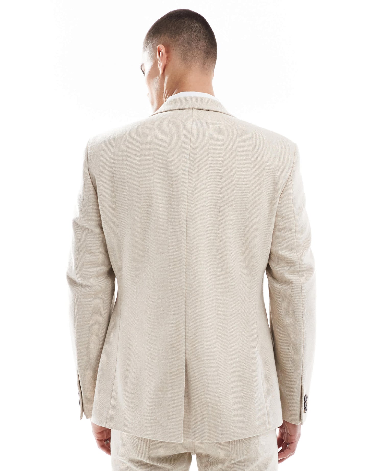 ASOS DESIGN skinny wool blend suit jacket in stone herringbone
