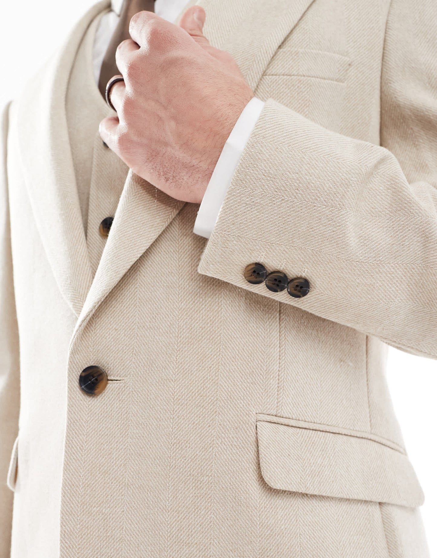 ASOS DESIGN skinny wool blend suit jacket in stone herringbone